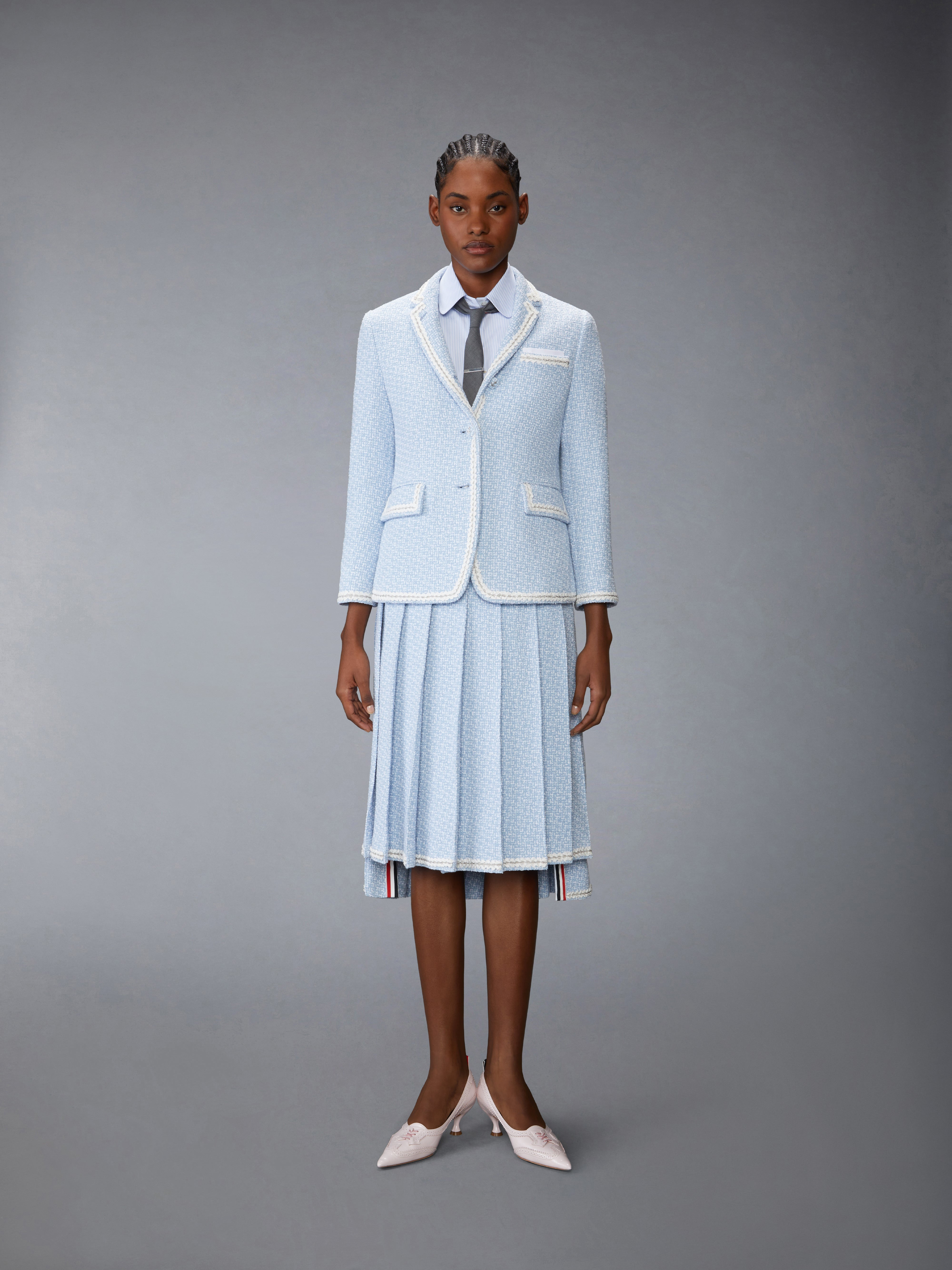 SOLID TWEED KNEE LENGTH PLEATED SKIRT - 5