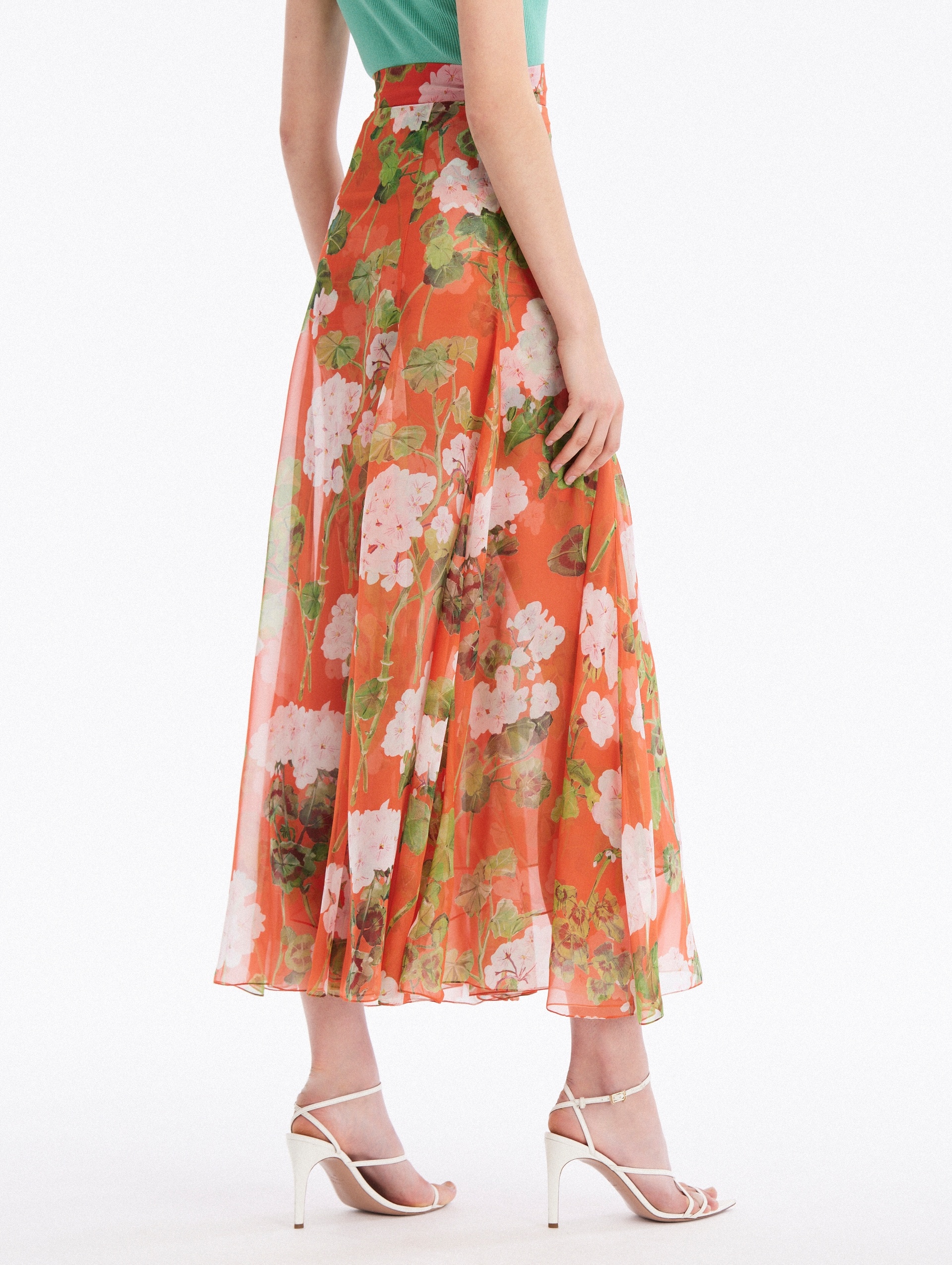 GERANIUM SILK CHIFFON MAXI SKIRT - 2