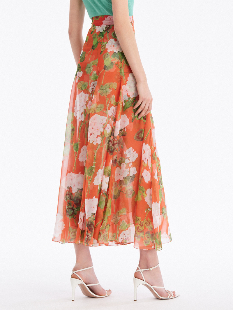 Oscar de la Renta GERANIUM SILK CHIFFON MAXI SKIRT outlook