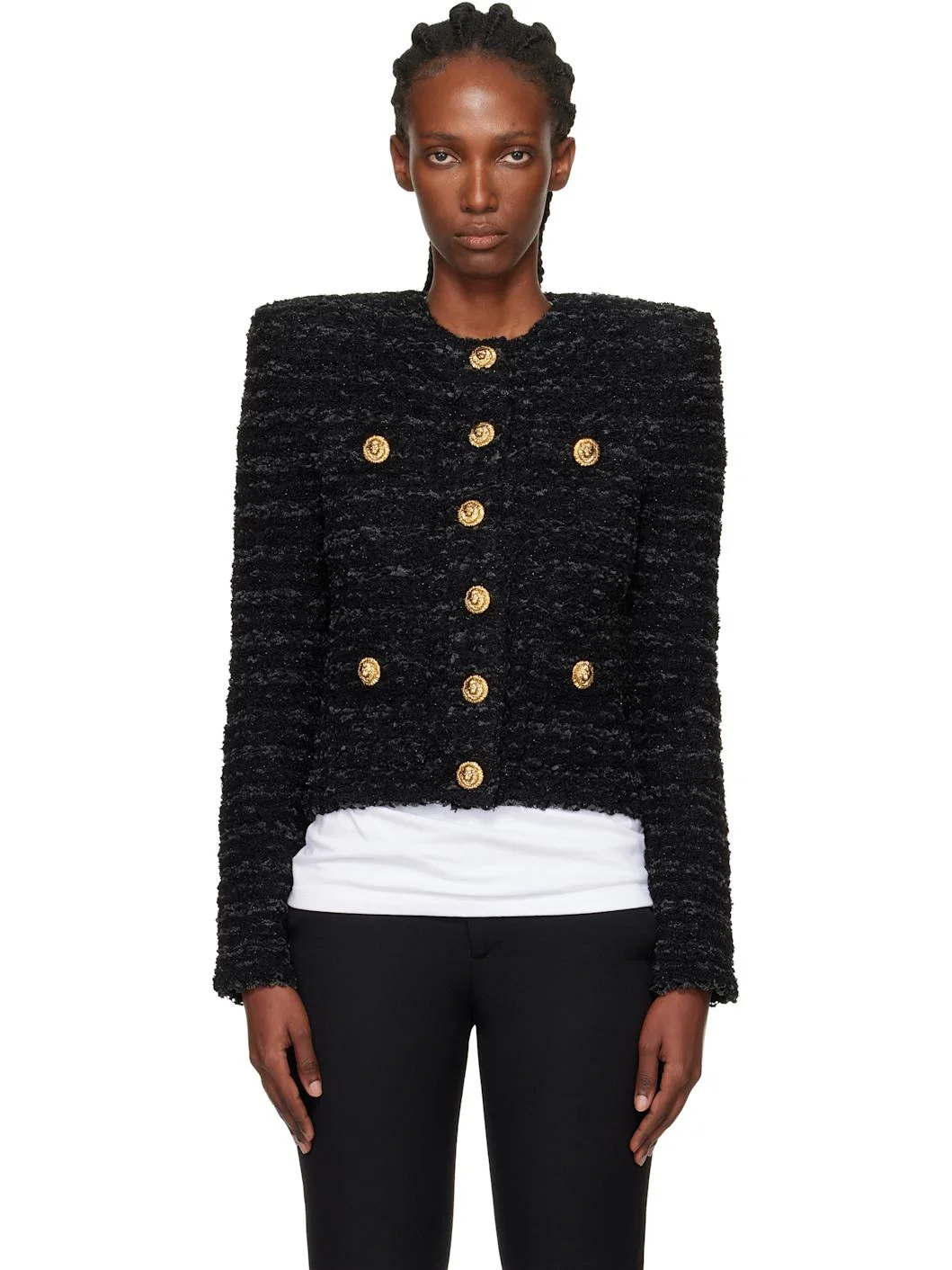 Black Buttoned Knit Jacket - 1