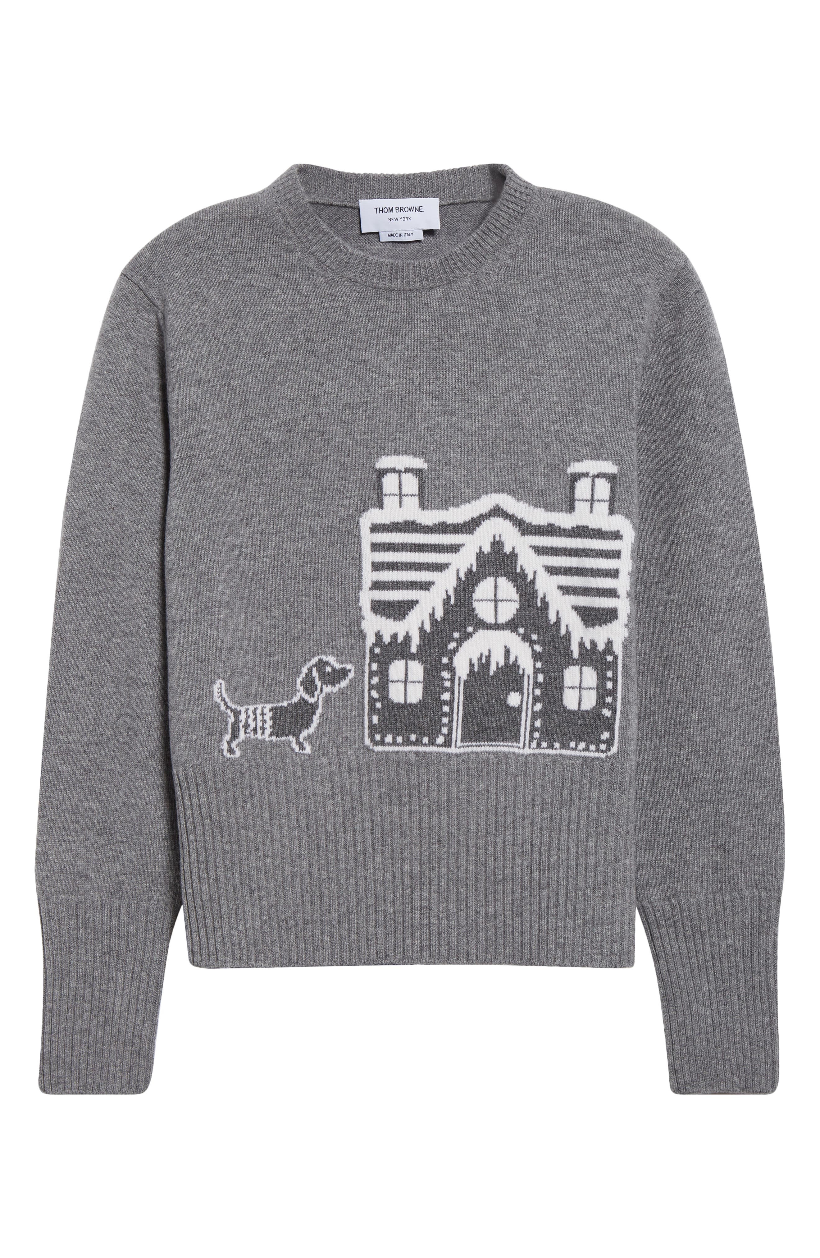 Thom Browne Holiday Scenery Virgin Merino Wool Crewneck Sweater in Light Grey at Nordstrom - 5