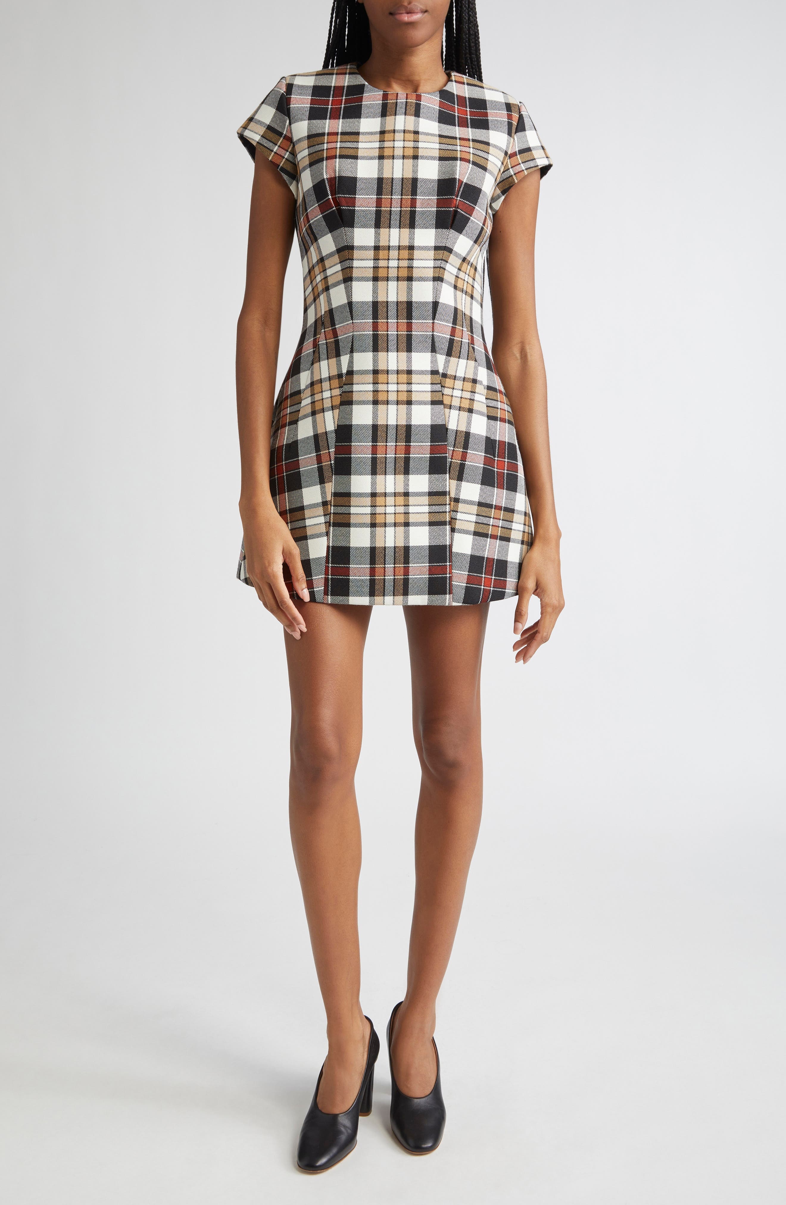 Acne Studios Check Jacquard Minidress in Multi Brown at Nordstrom - 1