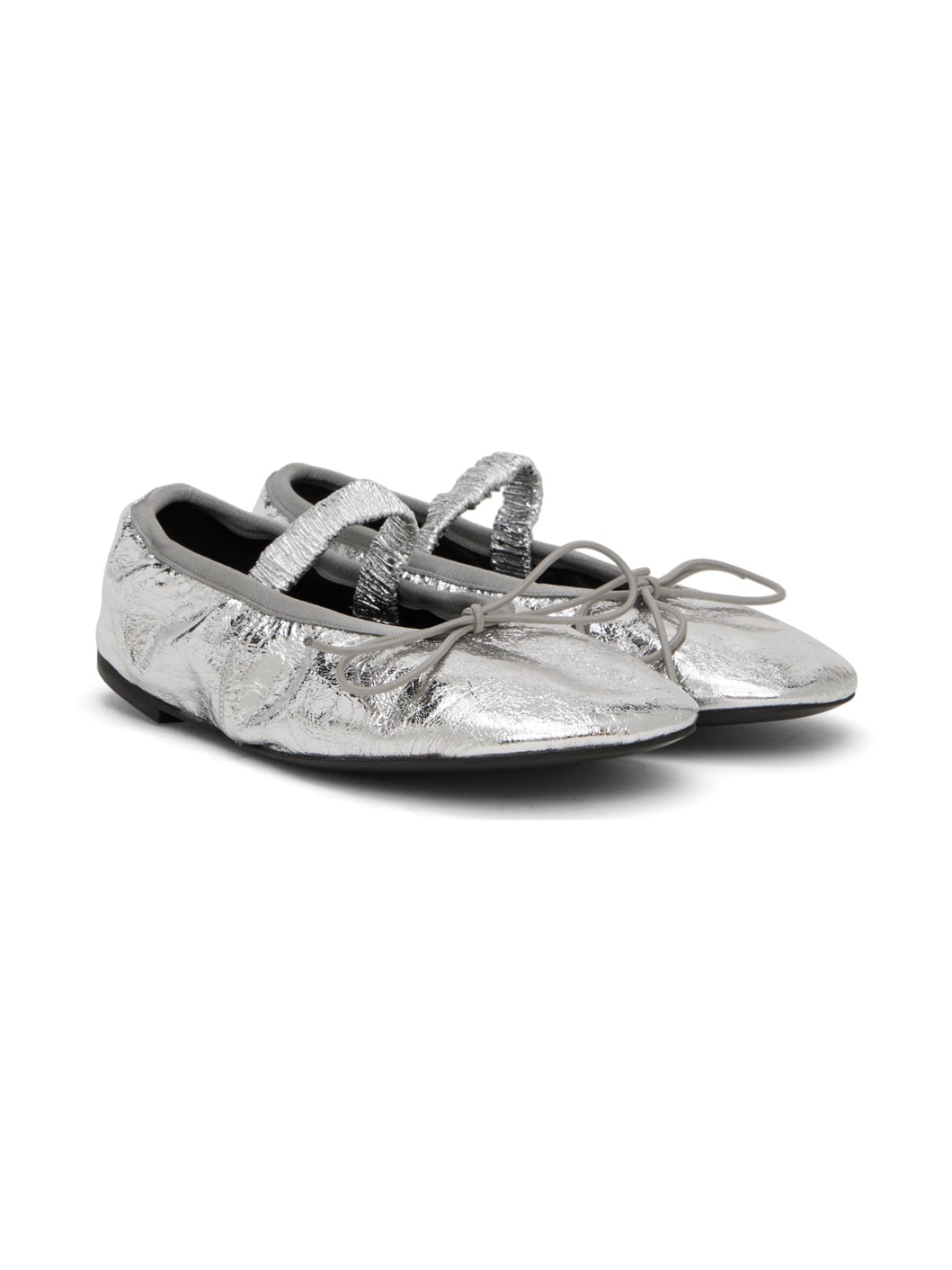 Silver Glove Mary Jane Crinkled Metallic Ballerina Flats - 4