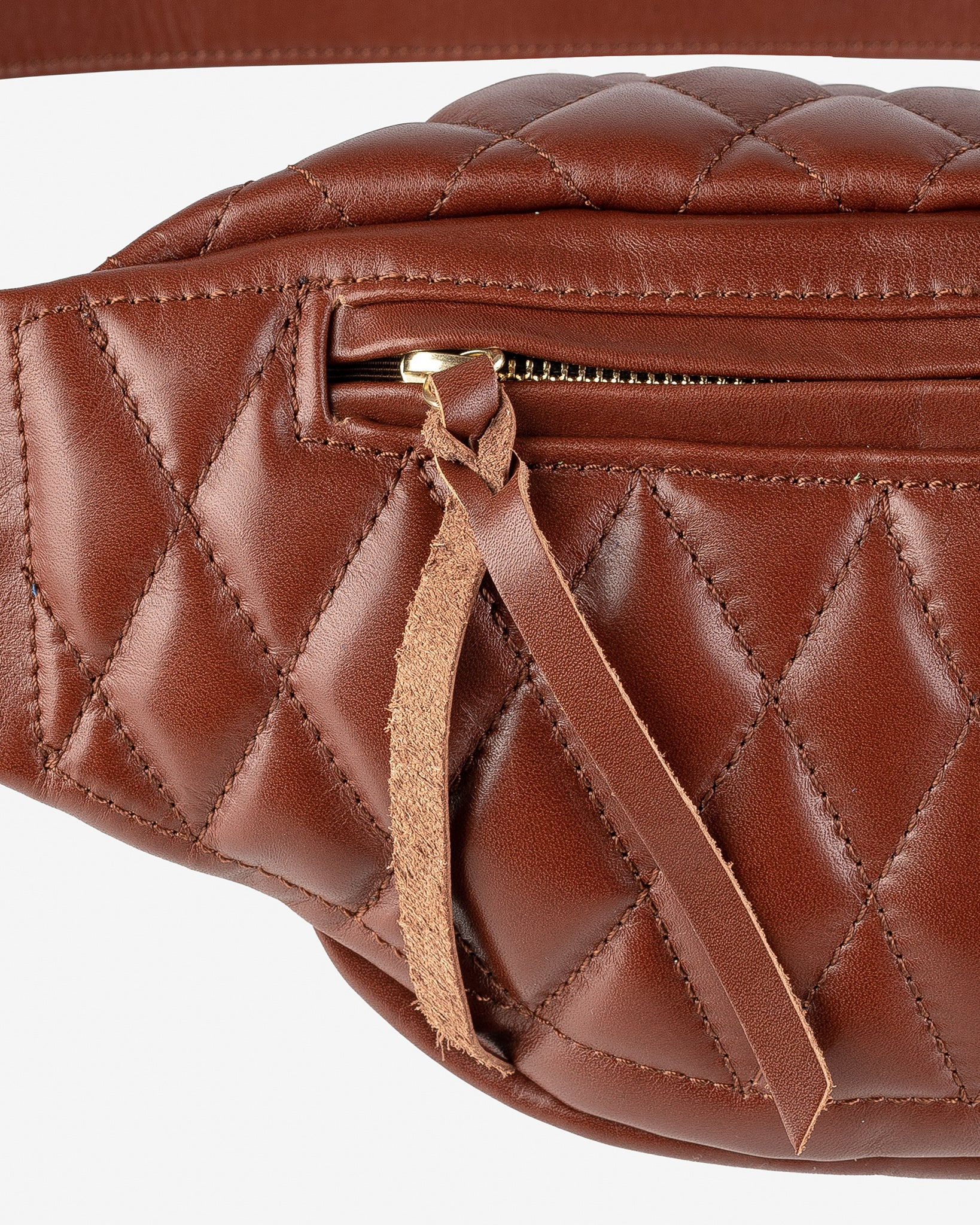 IHE-45-BRN Diamond Stitched Leather Waist Bag - Brown - 8