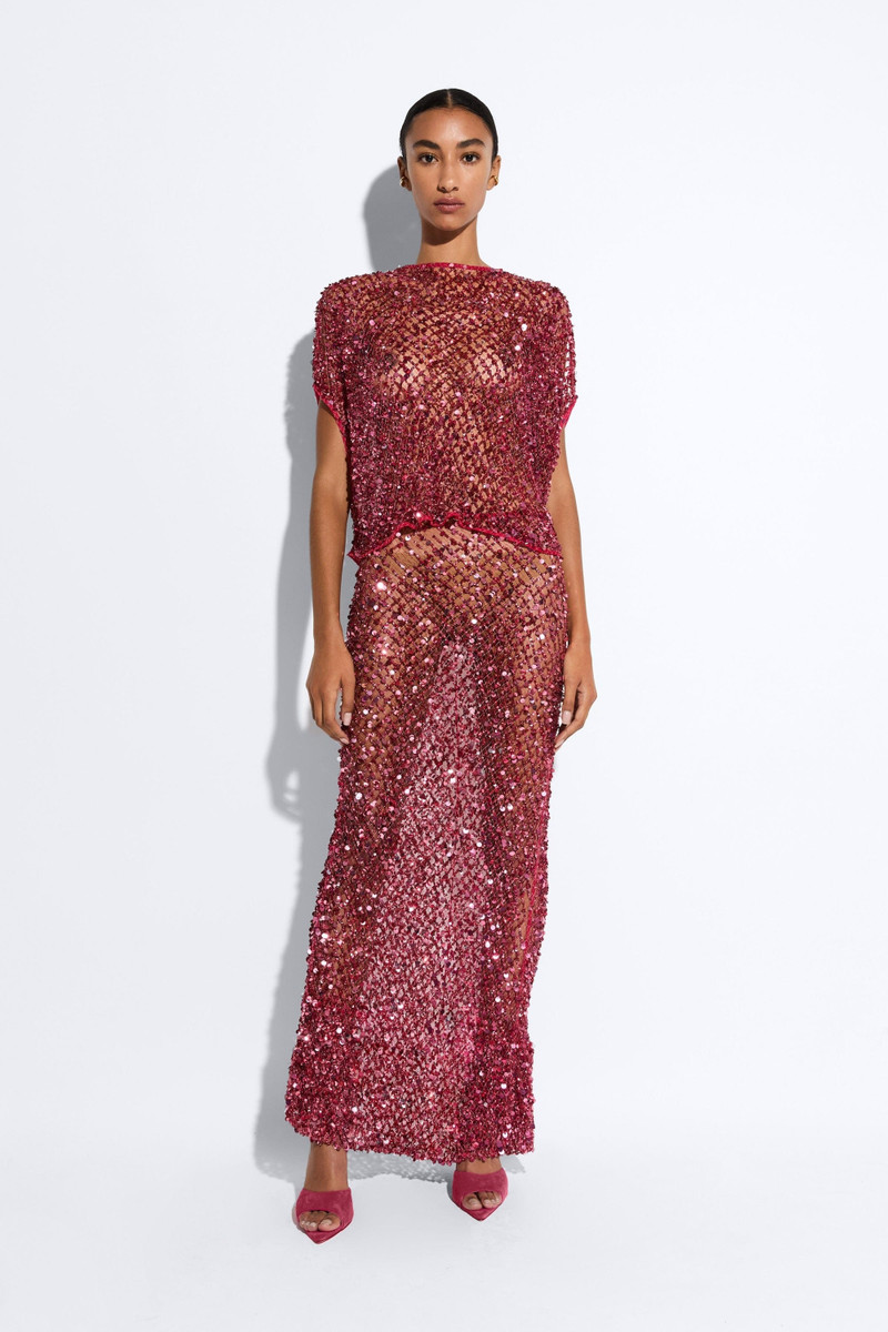 LAPOINTE Net Mesh Sequin Flare Skirt outlook