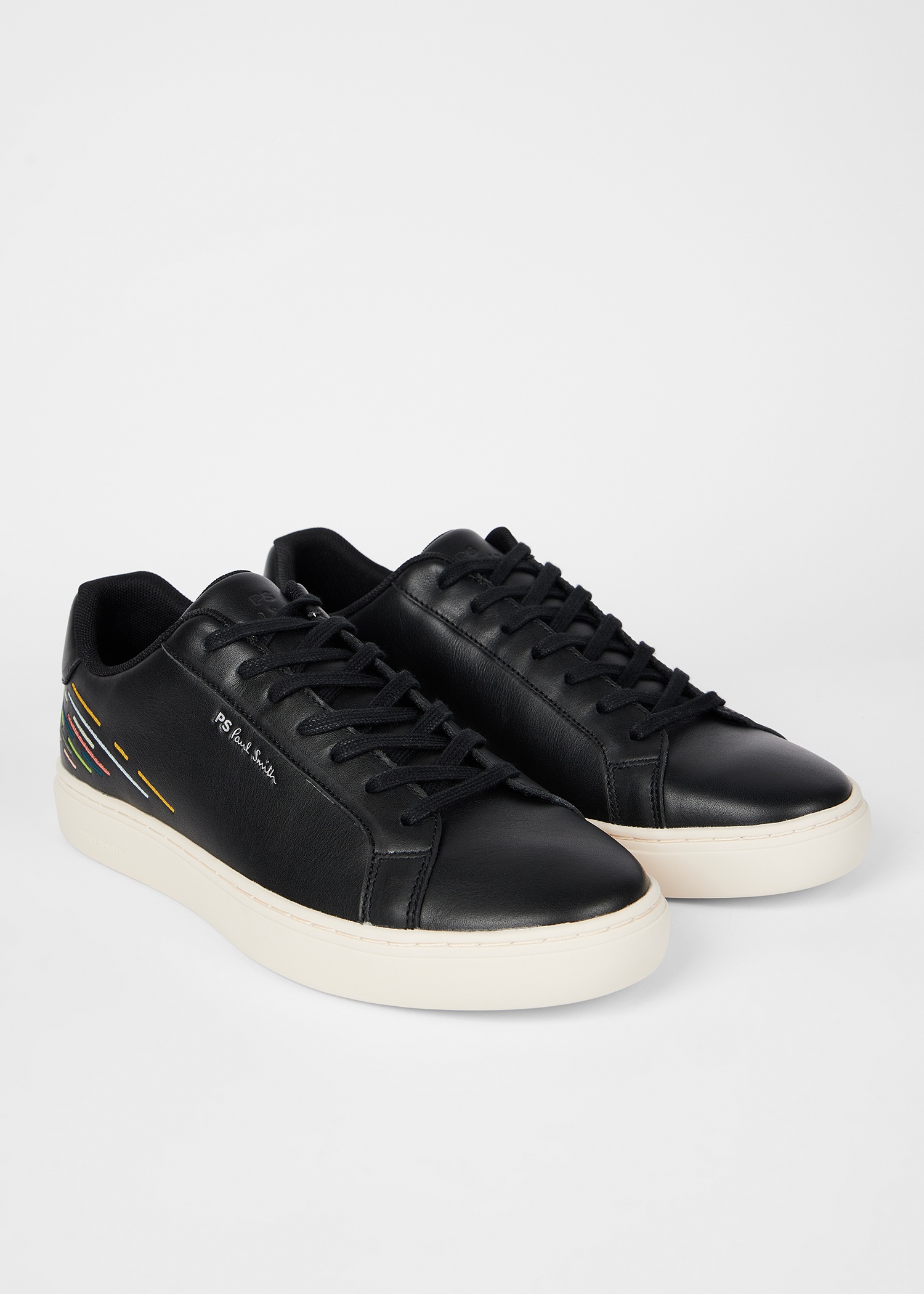 Black Leather 'Rex' Embroidery Trainers - 4