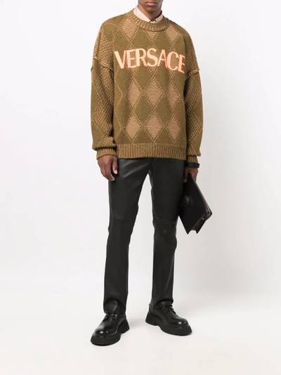 VERSACE logo-appliqué argyle-knit jumper outlook