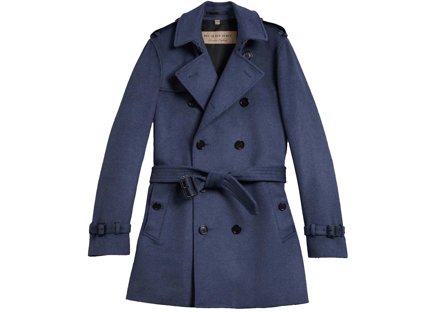 Burberry Wool Cashmere Trench Coat Blue - 1