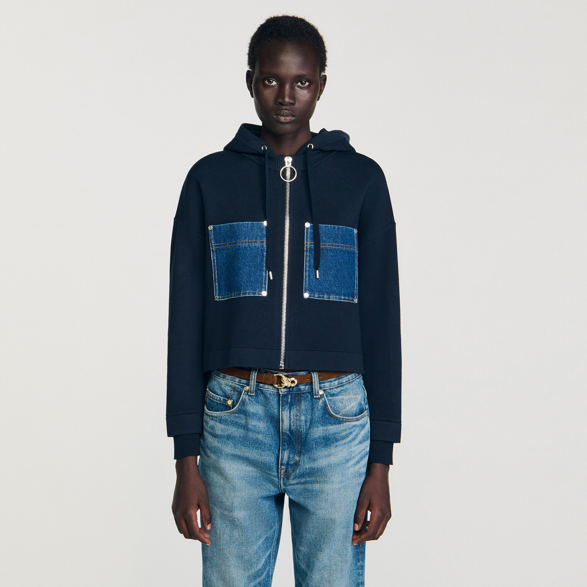 KNIT AND DENIM SWEATSHIRT - 4
