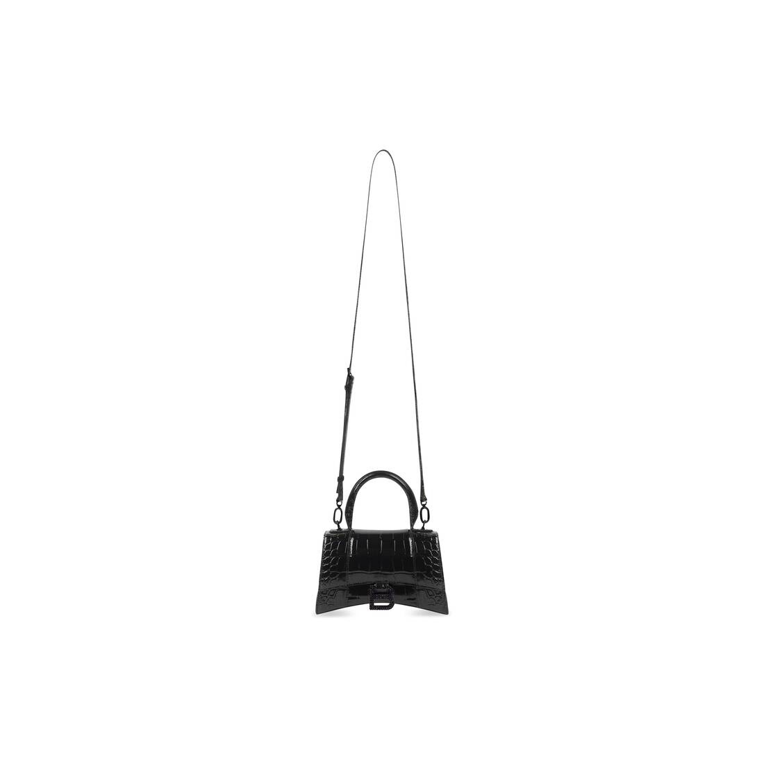 Women's Hourglass Xs Handbag Crocodile Embossed With Rhinestones  in Black - 5