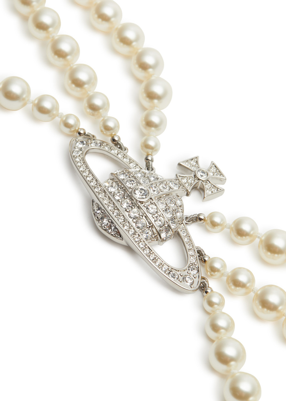 Three Row Bas Relief faux pearl choker - 3