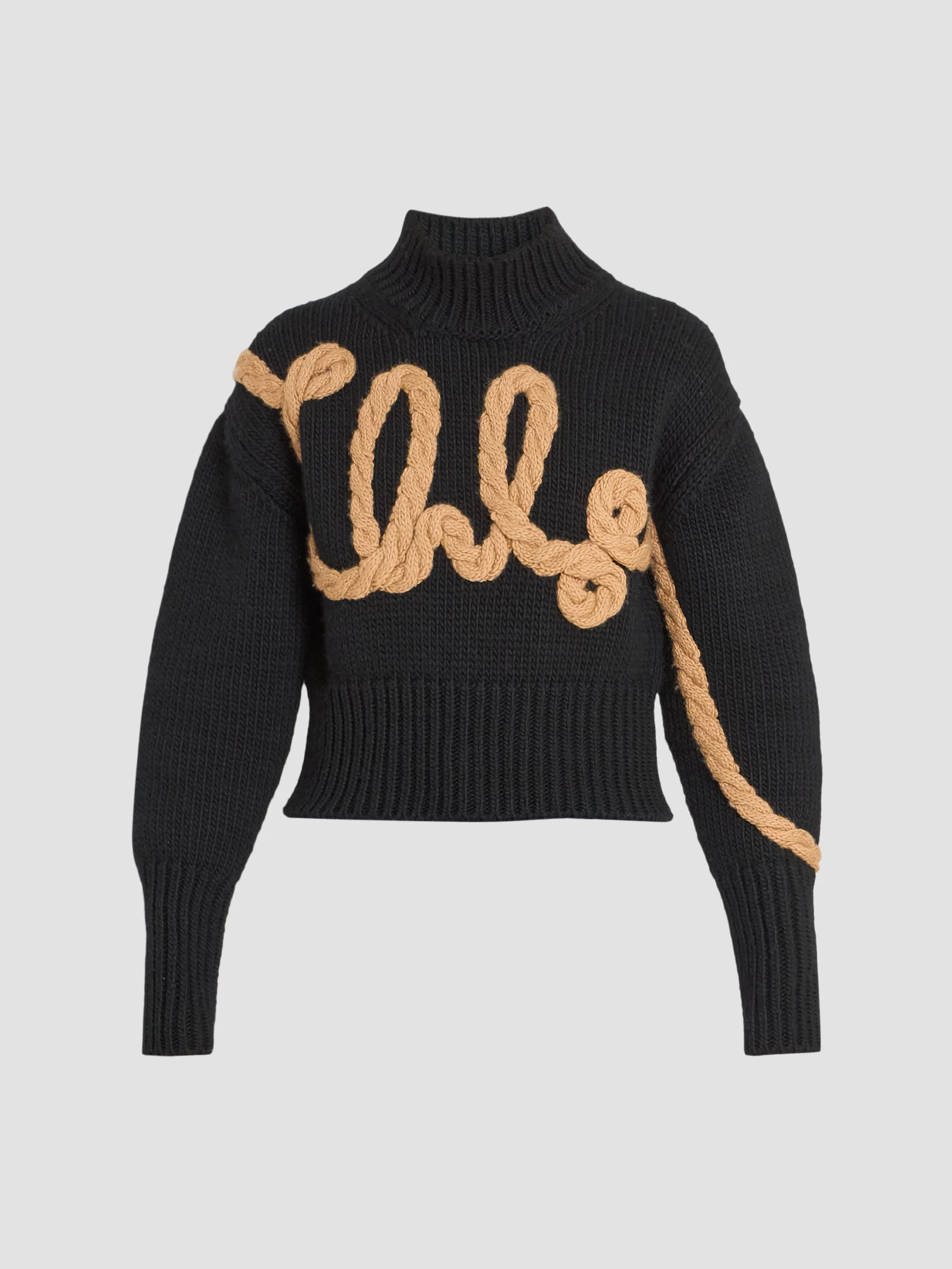 Women's Contrast-Knit Logo Appliqué Wool Sweater - Black - 1