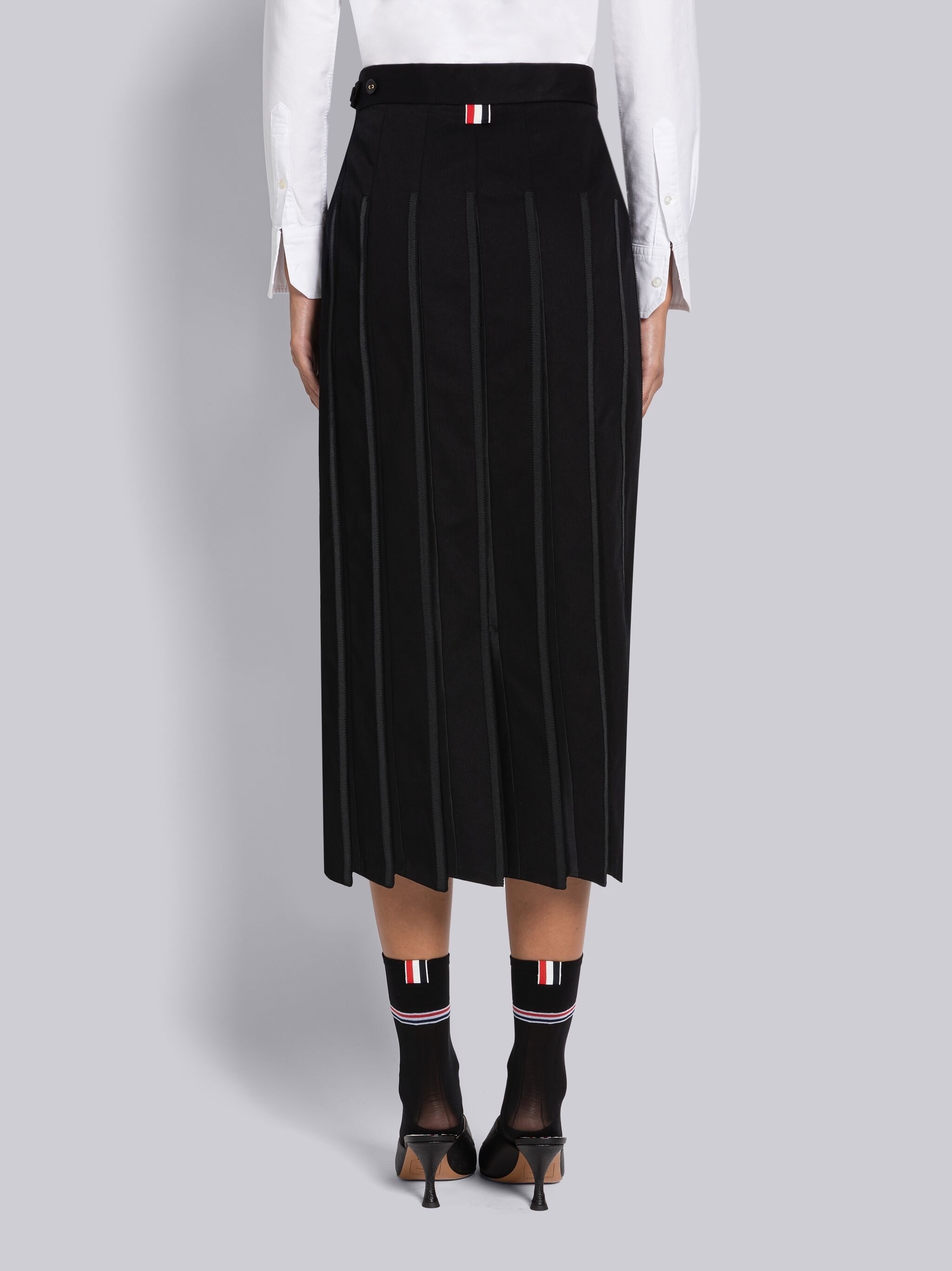 Twill Trompe L'oeil Tipping Pleated Skirt - 3