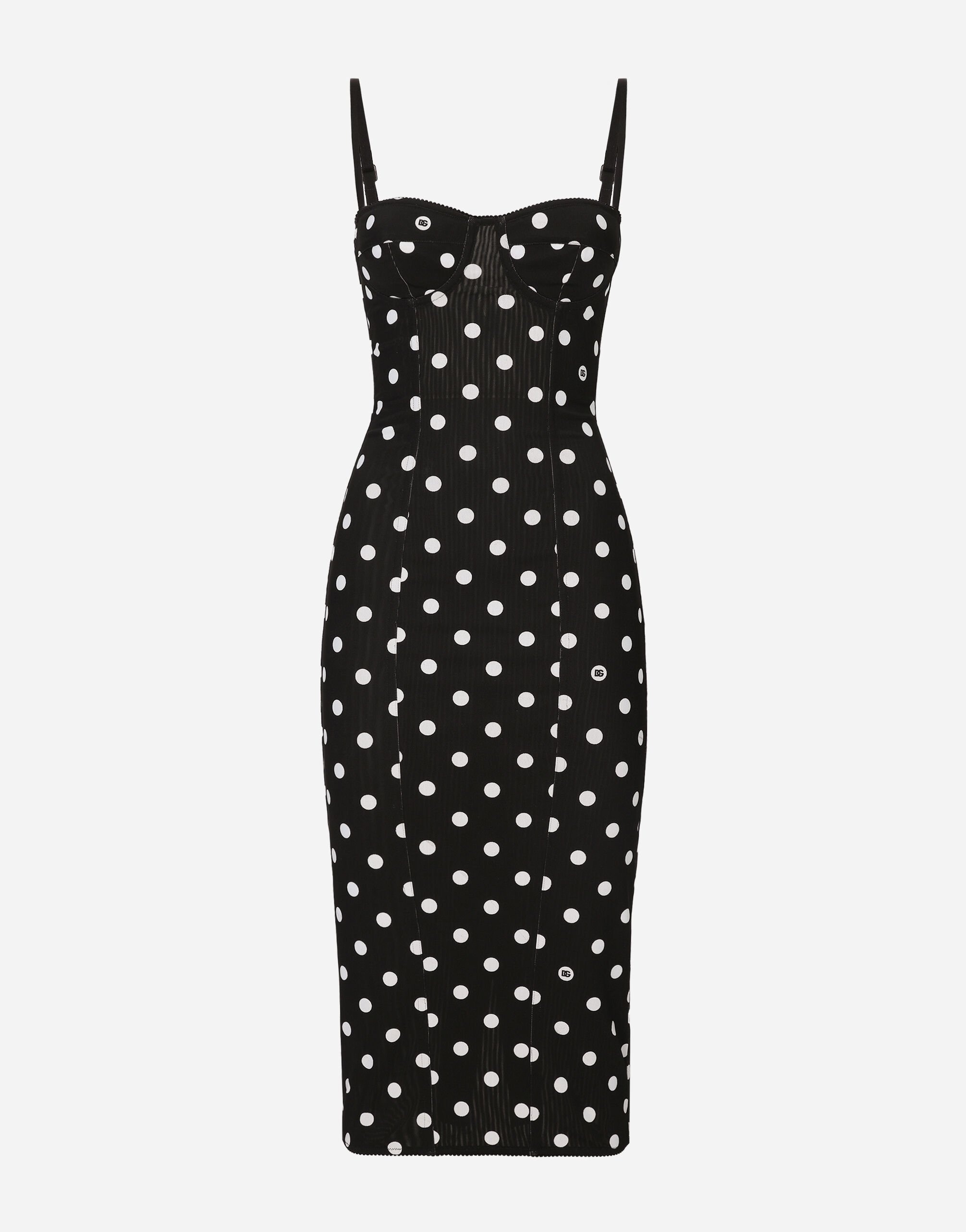 Marquisette sheath dress with polka-dot print and corset details - 1