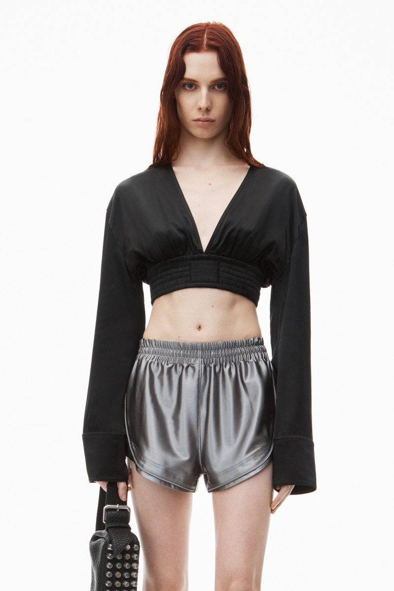 Alexander Wang cropped v-neck blouse in satin jersey outlook