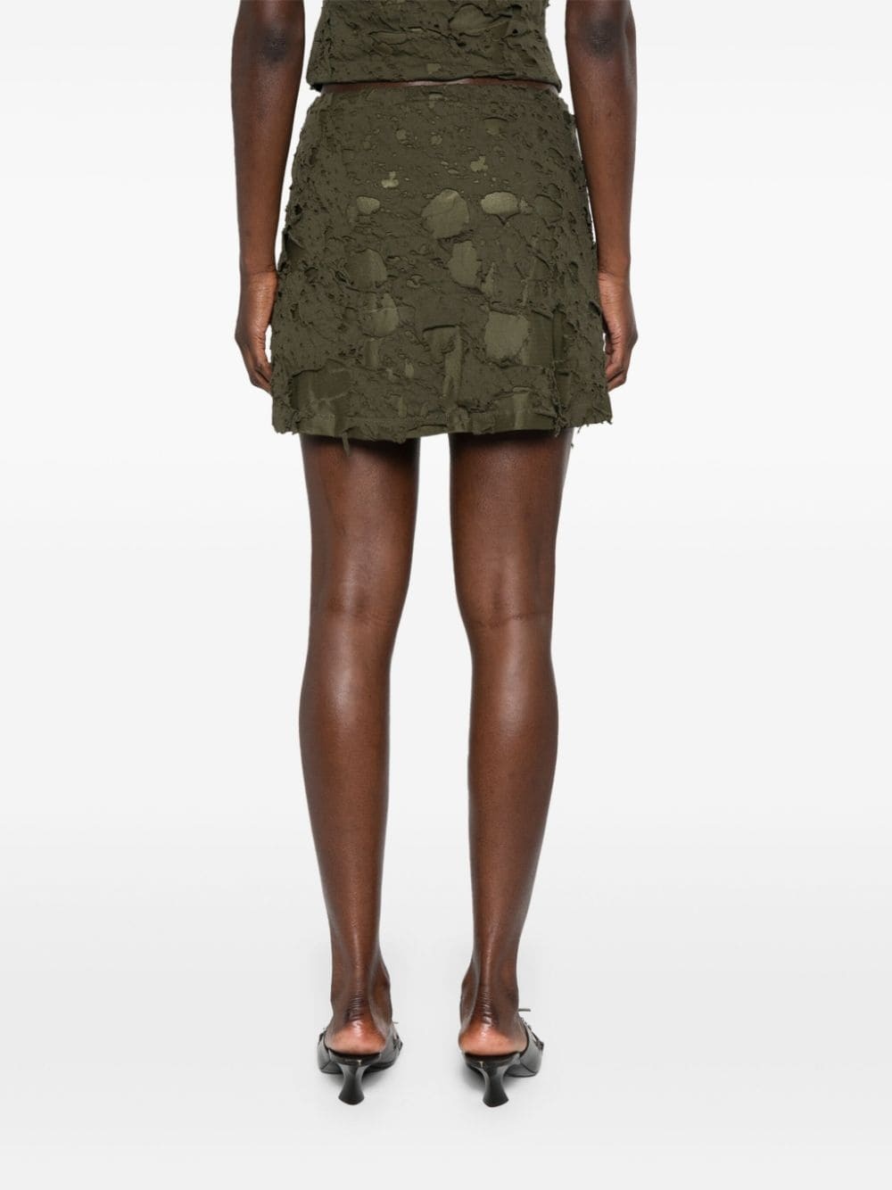 logo-patch distressed mini skirt - 4