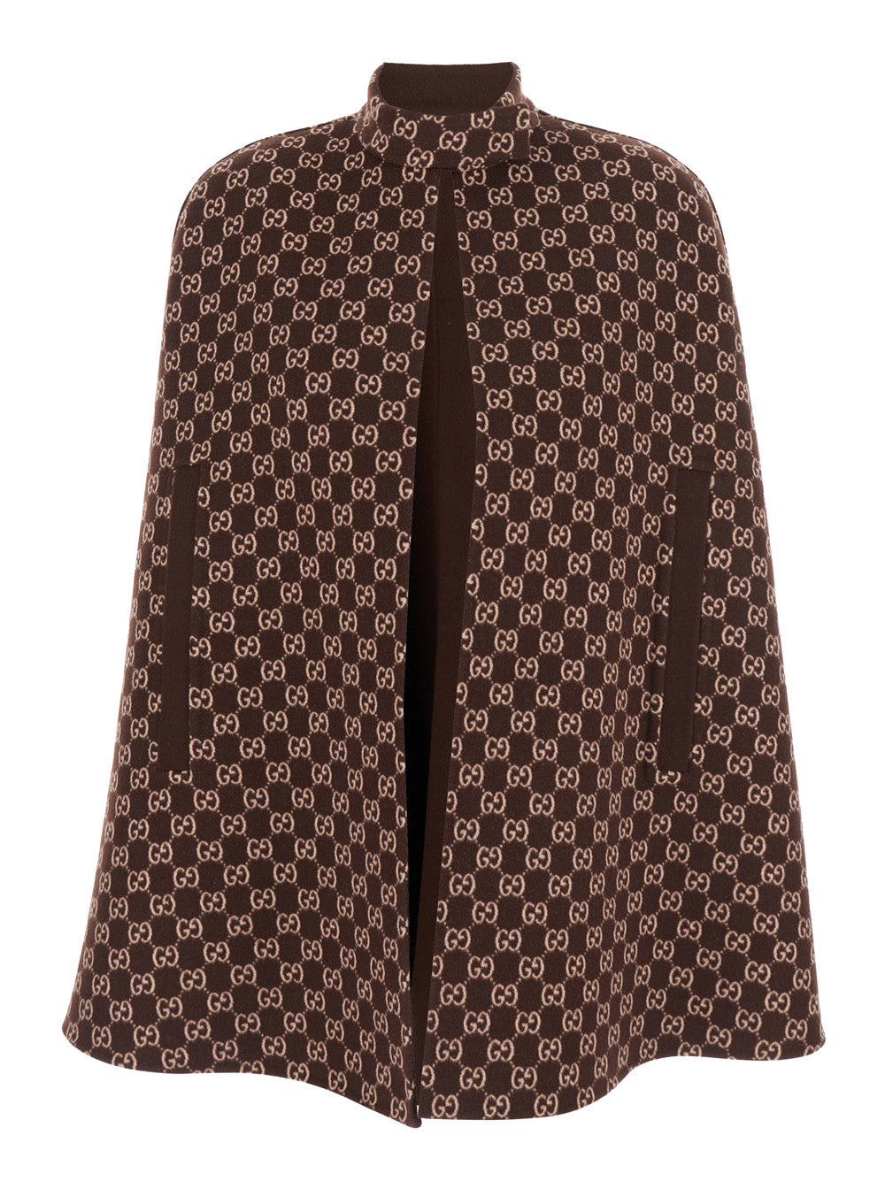 Gucci Women Brown Cape With Iconic Clamp And Gg All-Over Motif Interior In Wool Woman - 4