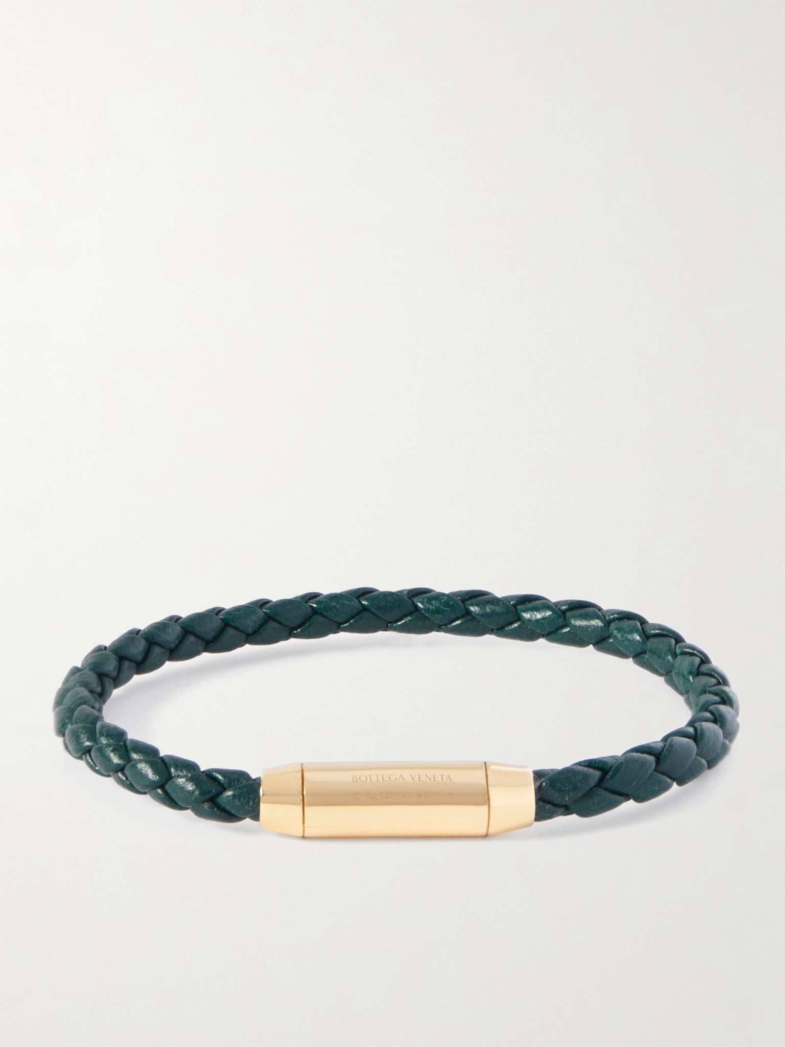 Intrecciato Leather and Gold-Plated Bracelet - 1