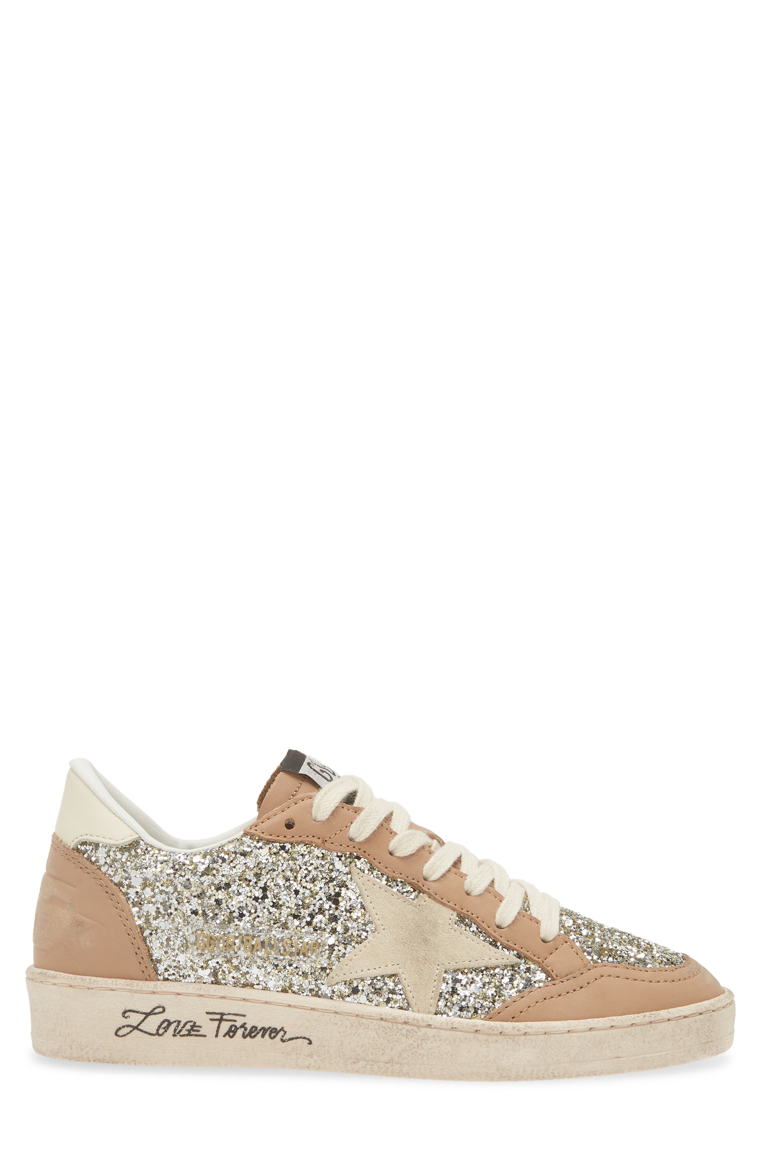 Golden Goose Ball Star Glitter Sneaker in Platinum/Beige at Nordstrom - 3