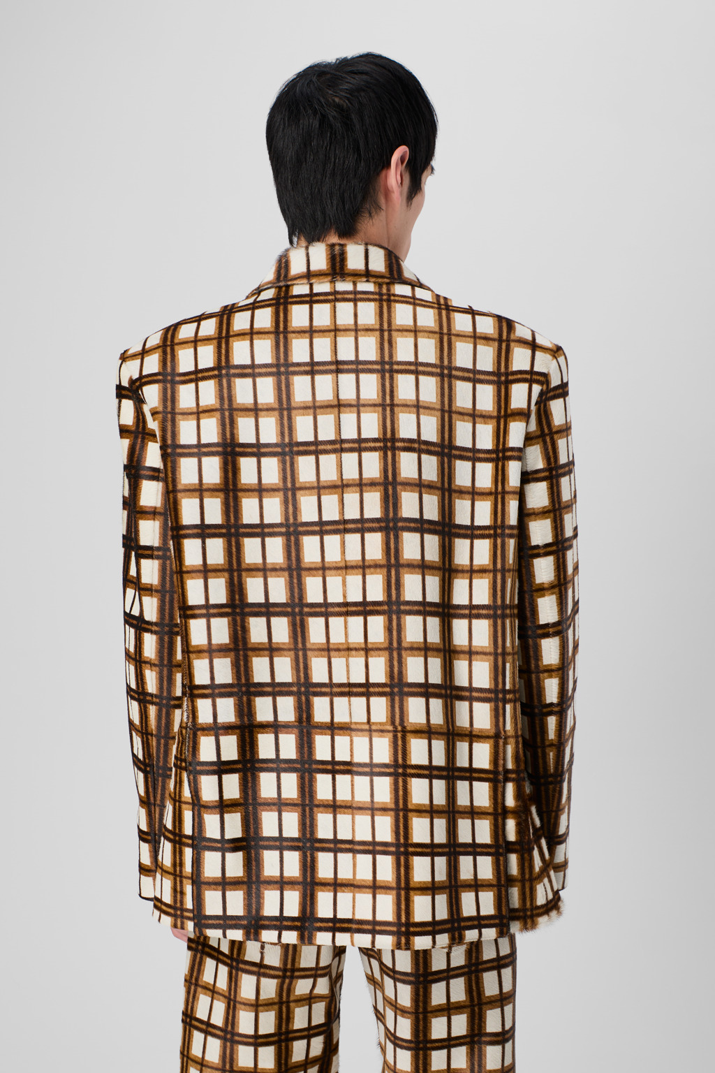 Cream-brown tartan hair-on-leather blazer - 6