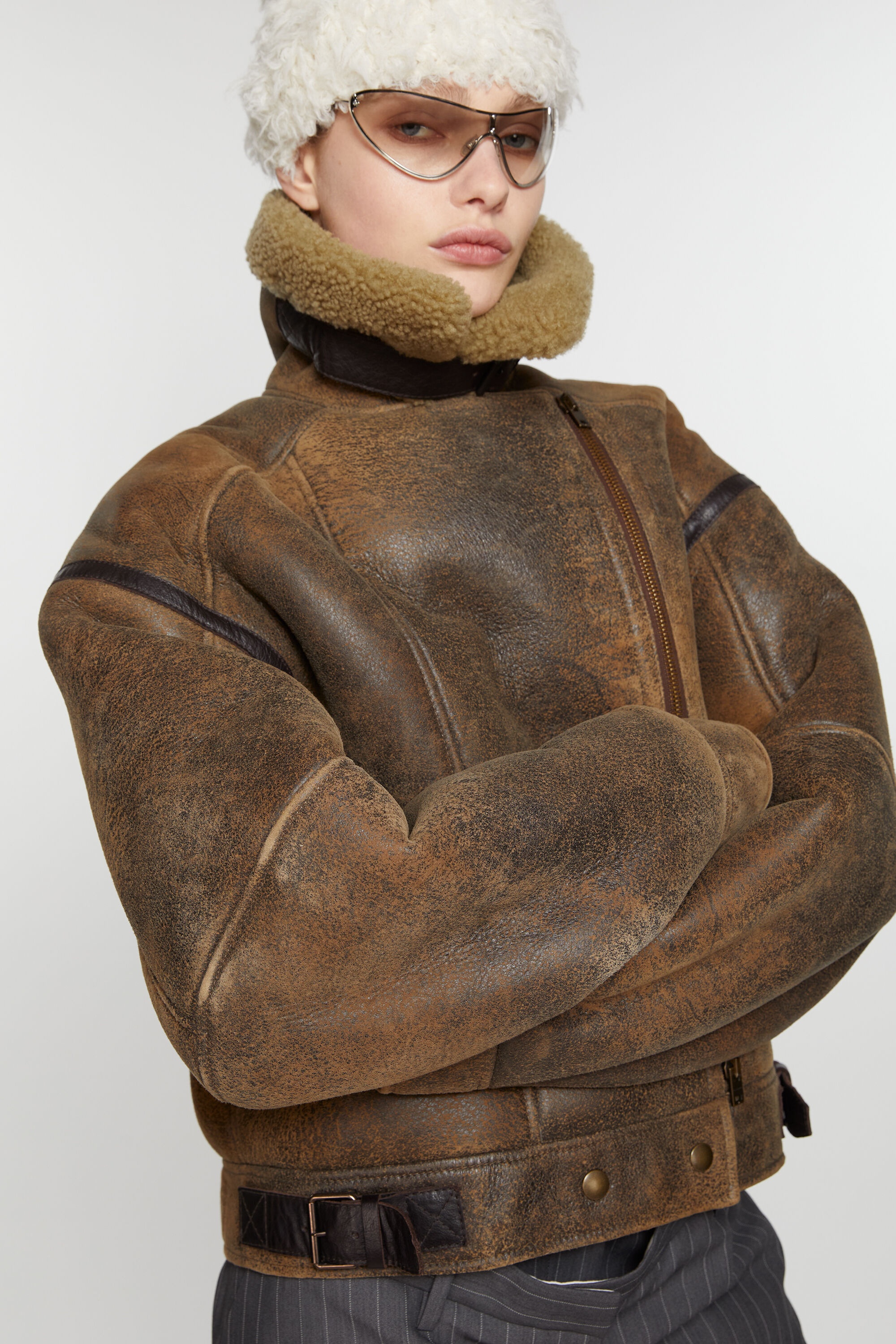 Leather shearling jacket - Brown - 6