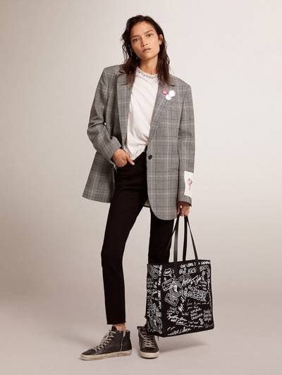 Golden Goose Women’s Golden Collection single-breasted blazer in gray and white Prince of Wales check outlook