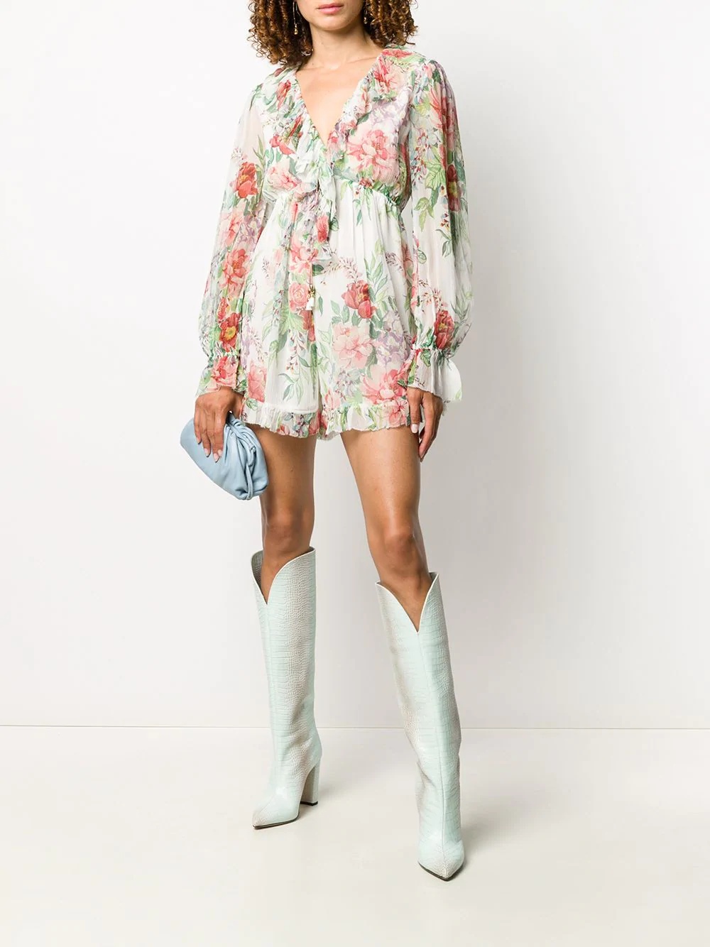 floral-print silk playsuit - 2