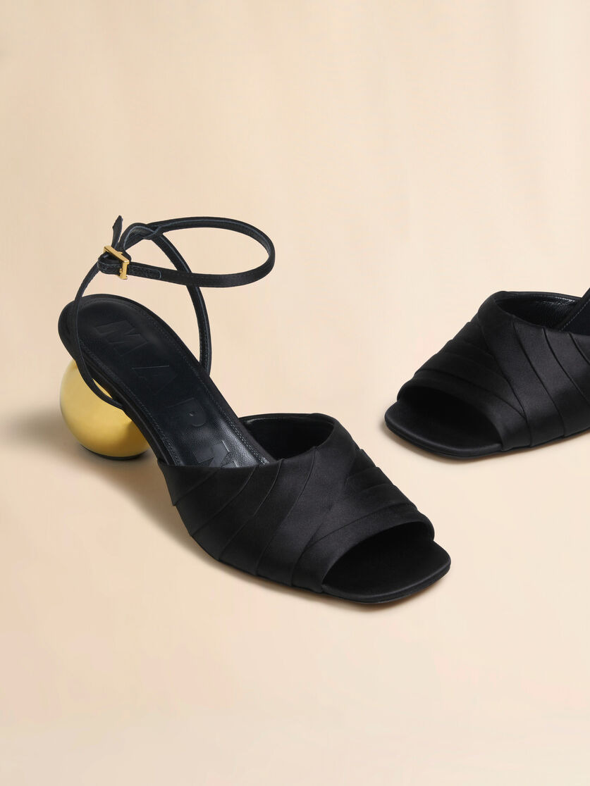 BLACK FOLDED SATIN SANDAL WITH SPHERICAL HEEL - 4