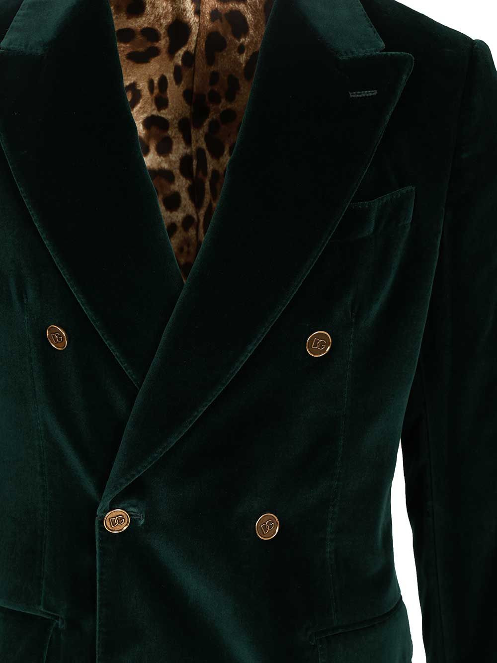 Double-Breasted Velvet Blazer Jackets Green - 4