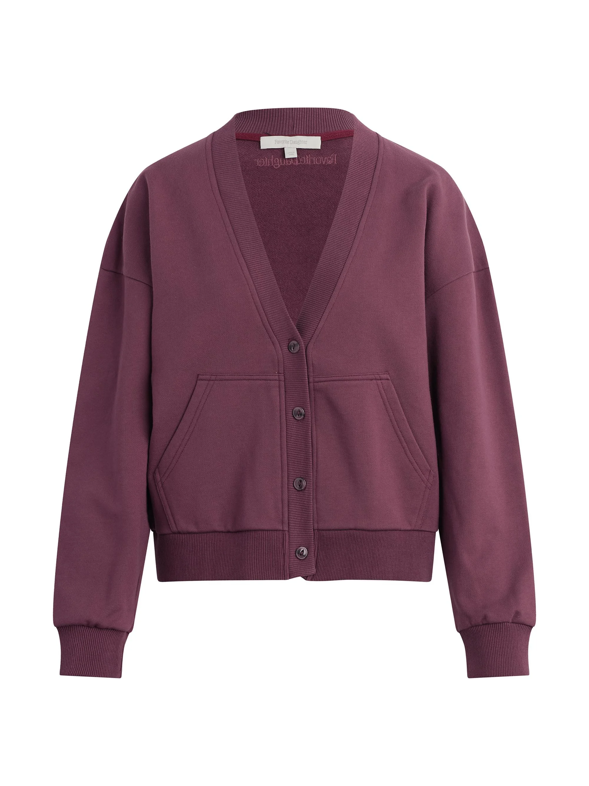 Women's The Cutesy Cotton V-Neck Crop Cardigan - Burgundy Dahlia - 1
