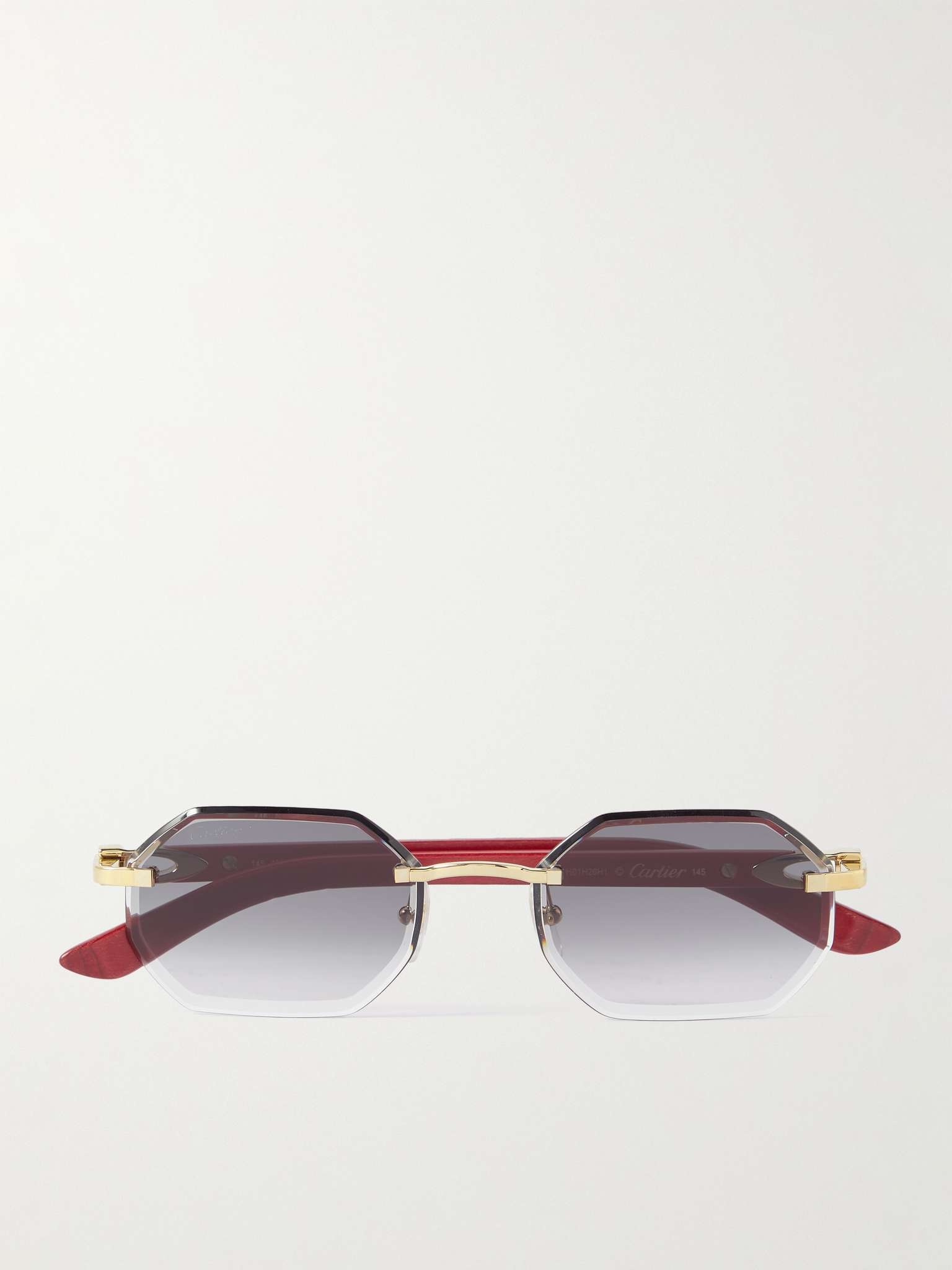 Octagon-Frame Gold-Tone and Wood Sunglasses - 1