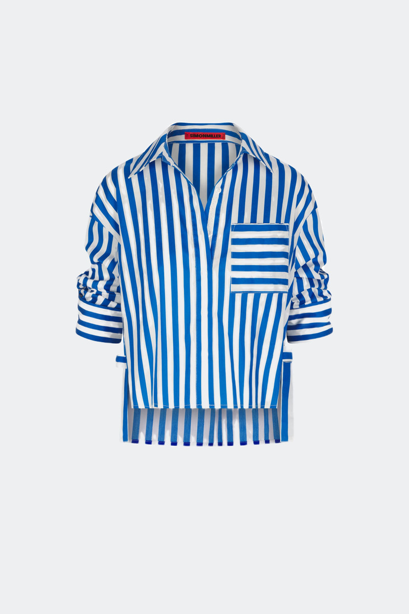 SIMONMILLER SIMONMILLER Ayre Cropped Poplin Top in Blue Stripe at Nordstrom outlook