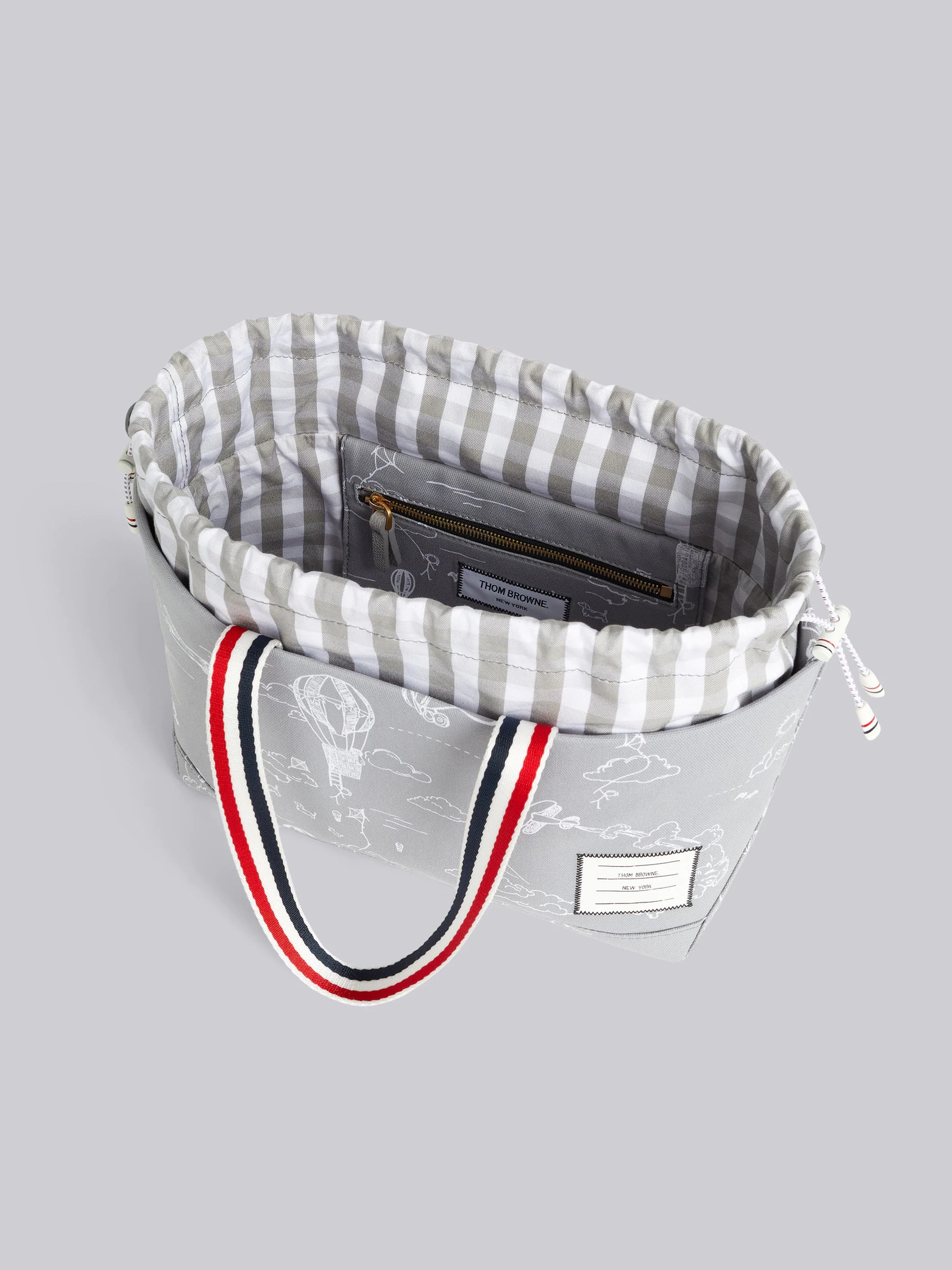 Medium Grey Cotton Canvas Sky Motif Drawstring Small Tool Tote - 5