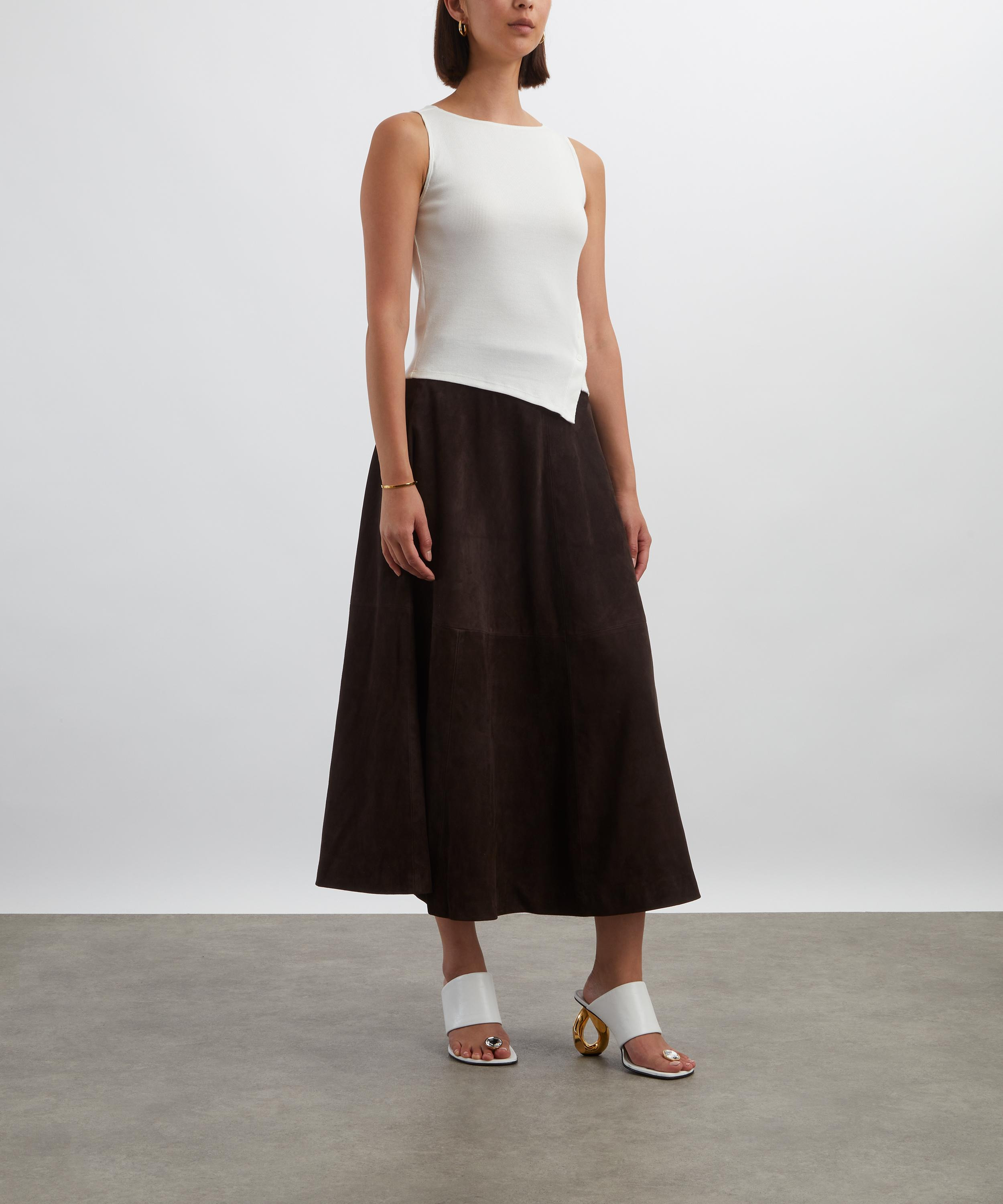 Dark Chocolate A-Line Suede Skirt - 2