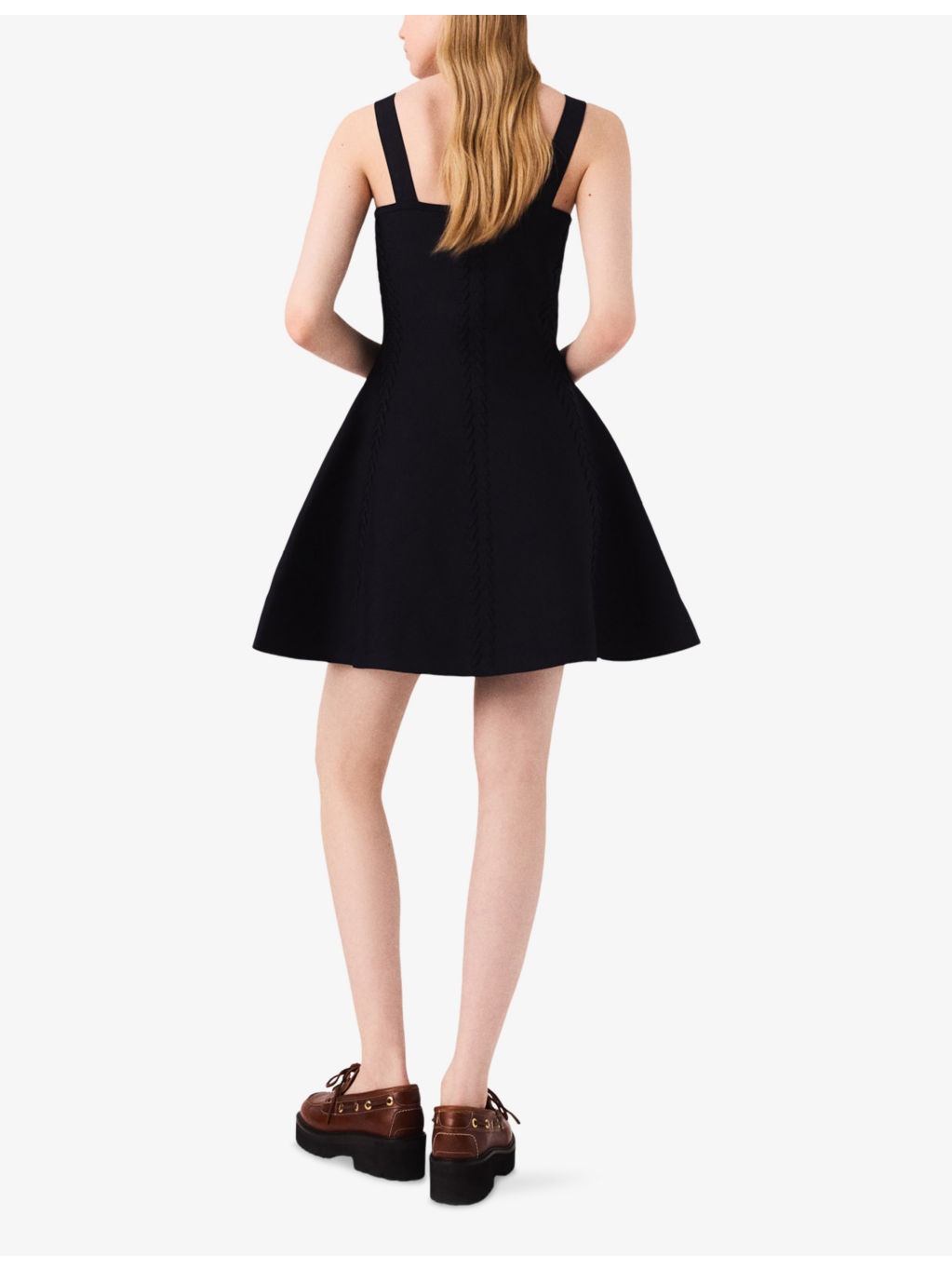 Square-Neck Embroidered Knitted Mini Dress - 4