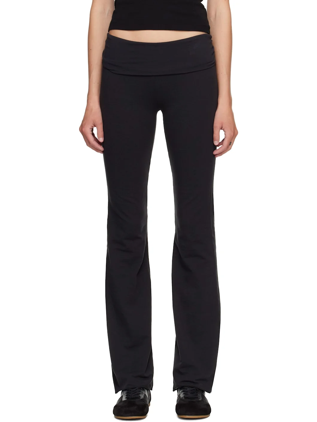 Black Cotton Jersey Foldover Lounge Pants - 1