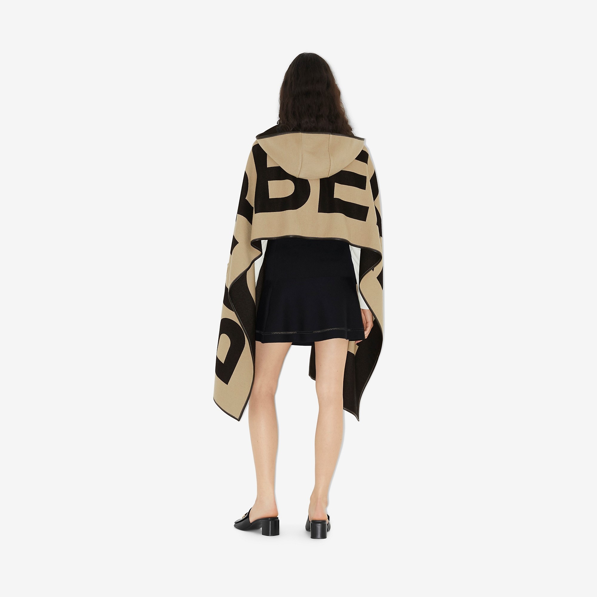 Logo Wool Cotton Jacquard Hooded Cape - 4