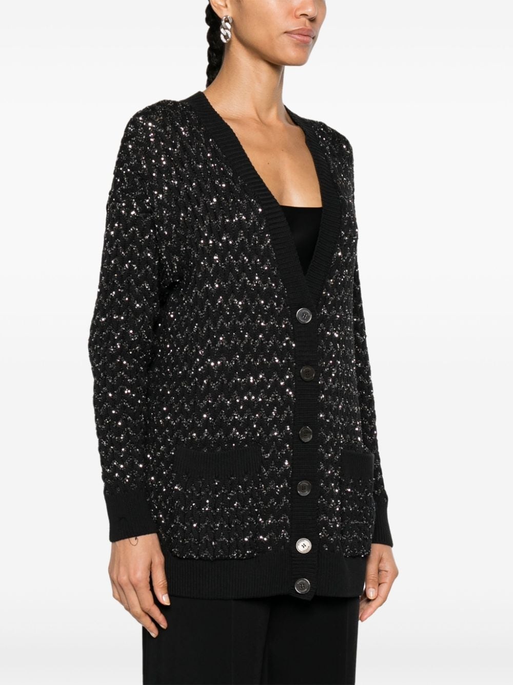 zigzag-knit sequinned cardigan - 3