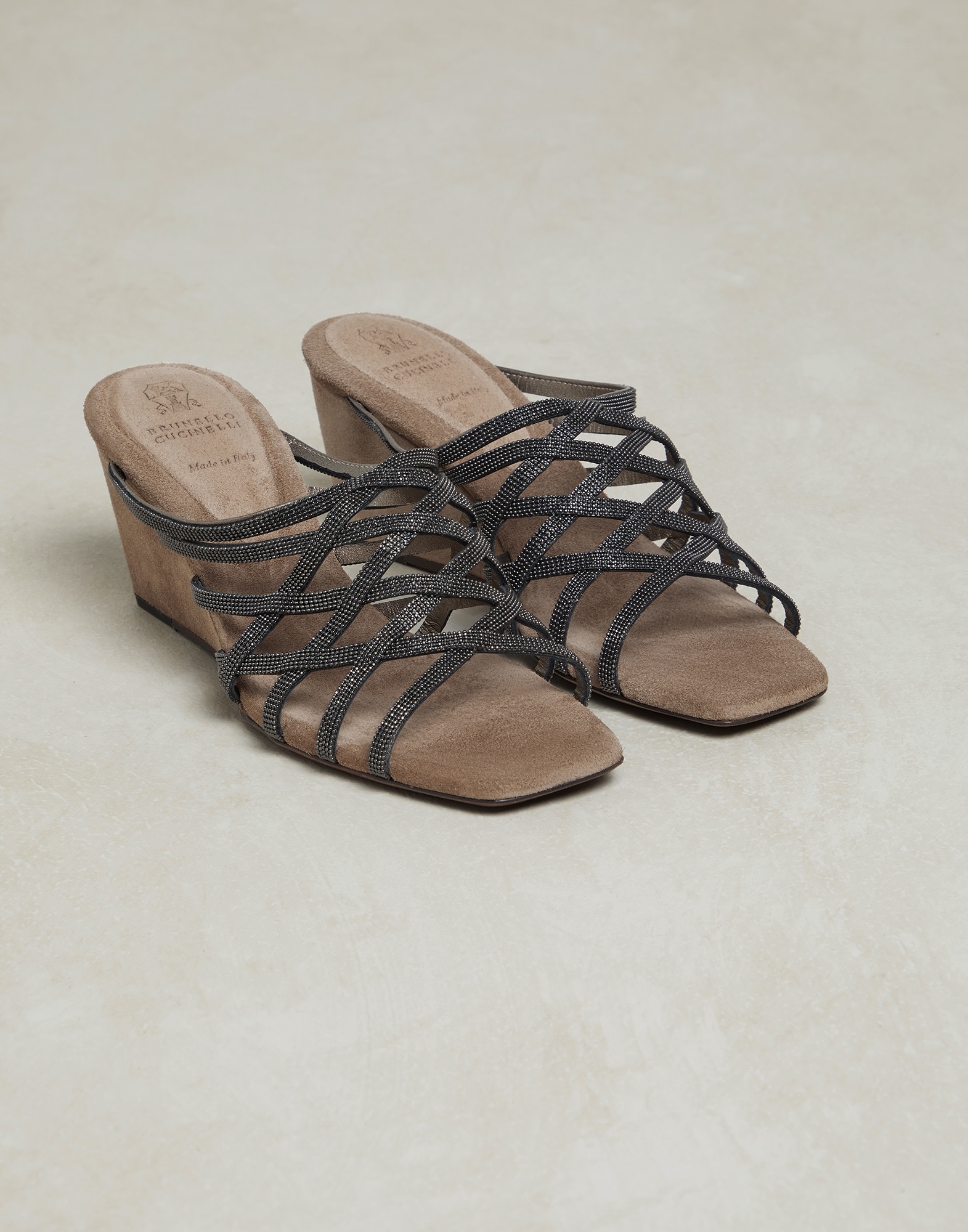 Precious Net wedge mules in suede - 2