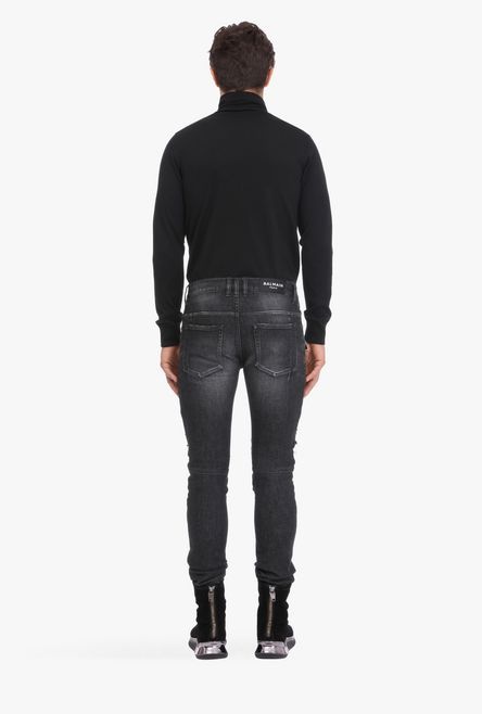 Slim-fit ripped black cotton and pleather jeans - 3