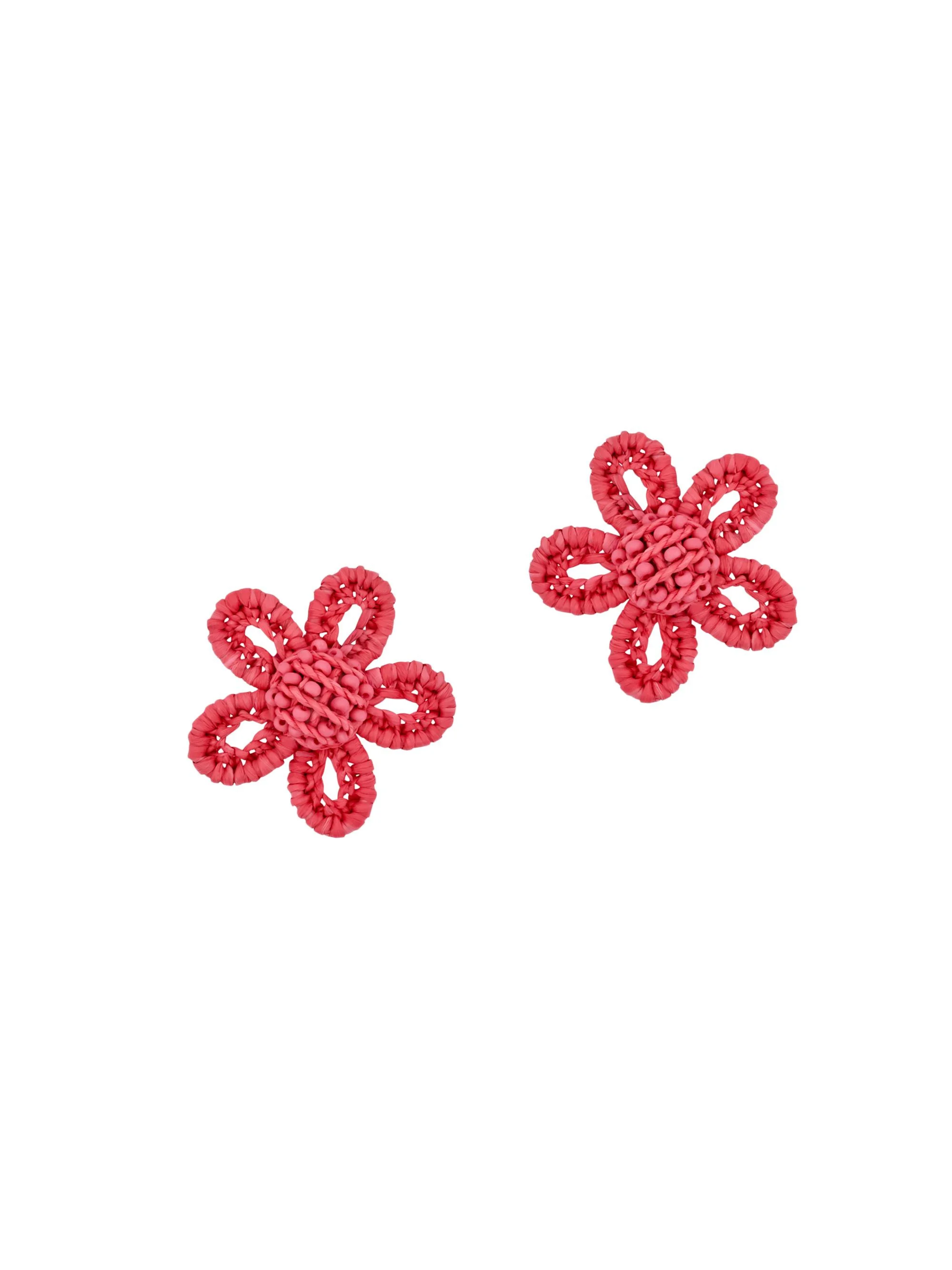 Women's Small Flower Woven Raffia Stud Earrings - Rose - 1