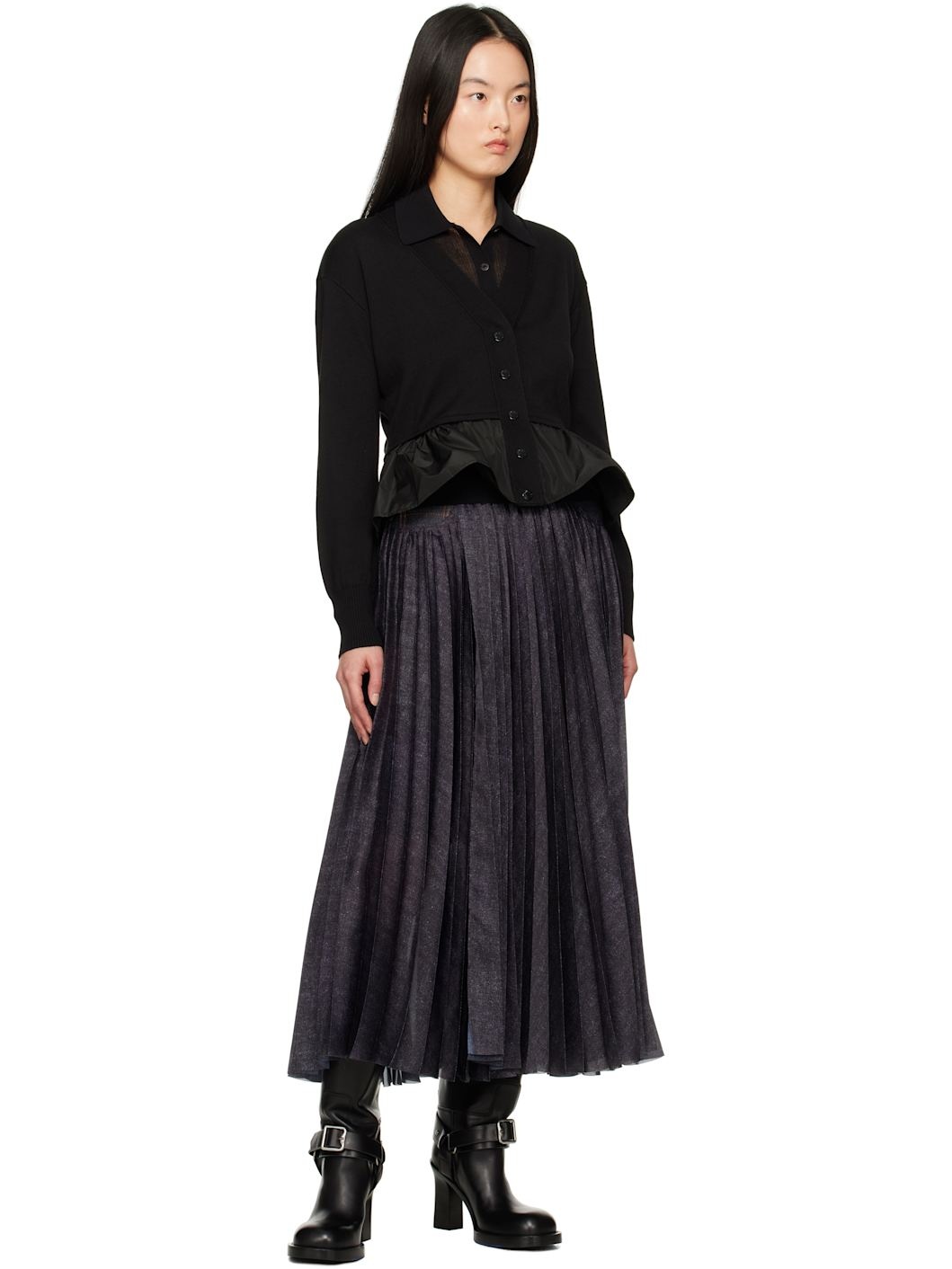 Black Cotton Cashmere & Silk Cardigan - 5