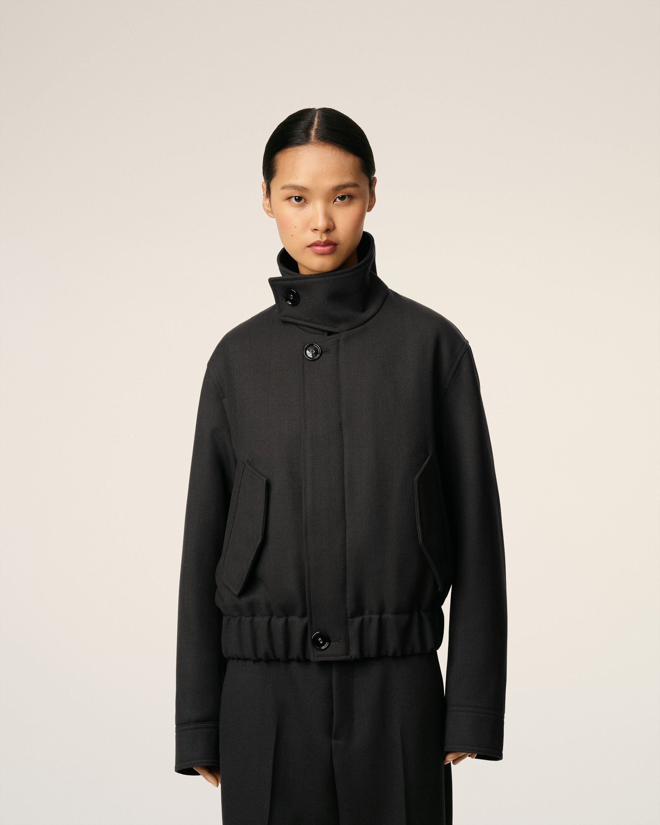 BLACK WOOL HARRINGTON JACKET - 3