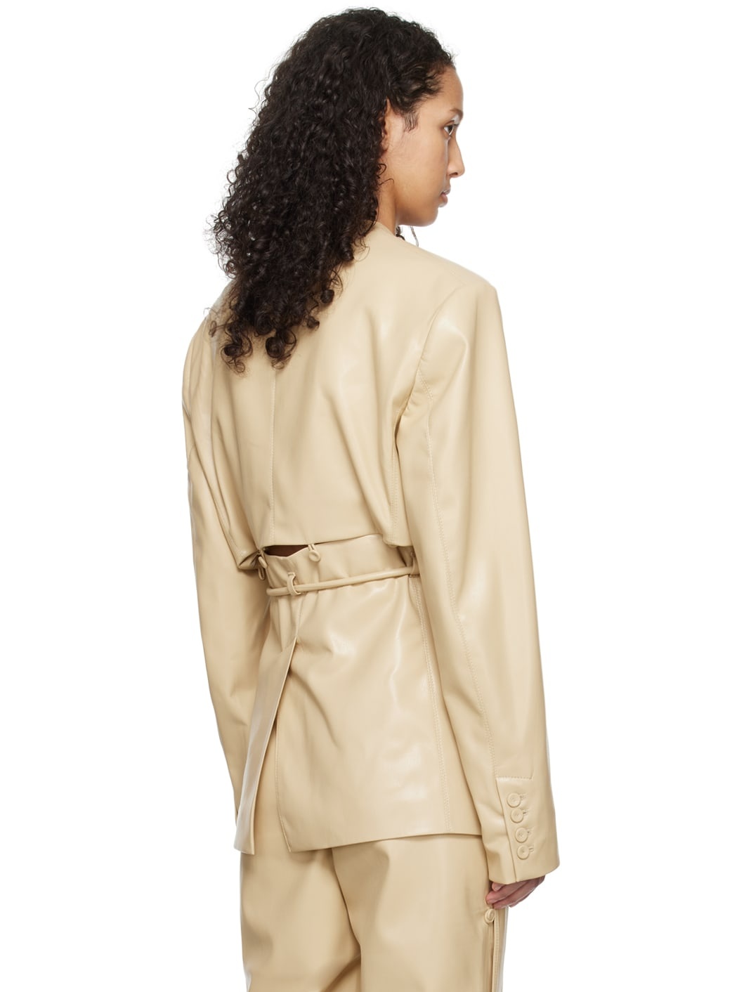 Beige Maida Vegan Leather Blazer - 3