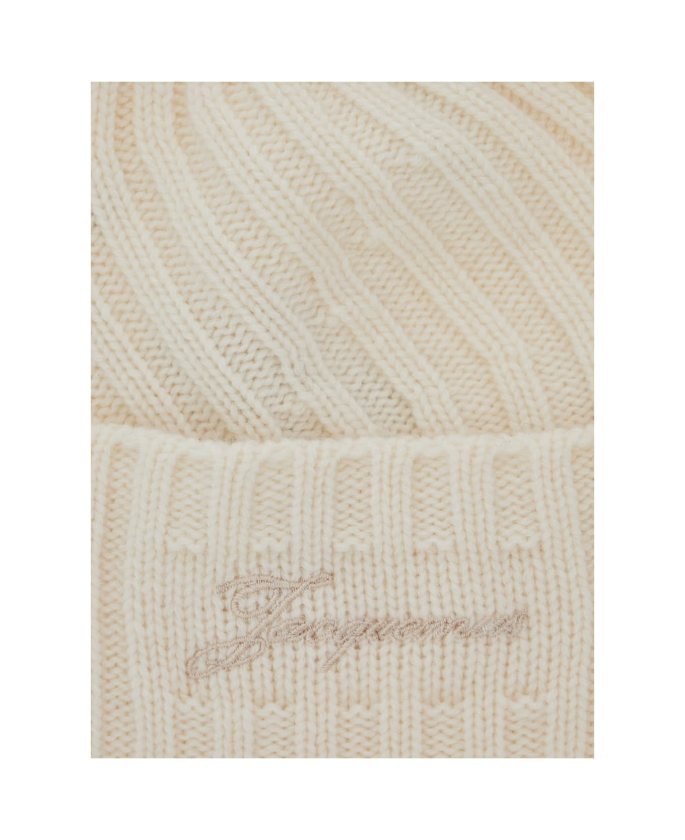 'le Bonnet Tourni' White Beanie With Turn-up Brim And Logo Lettering On The Front In Wool Man - 3