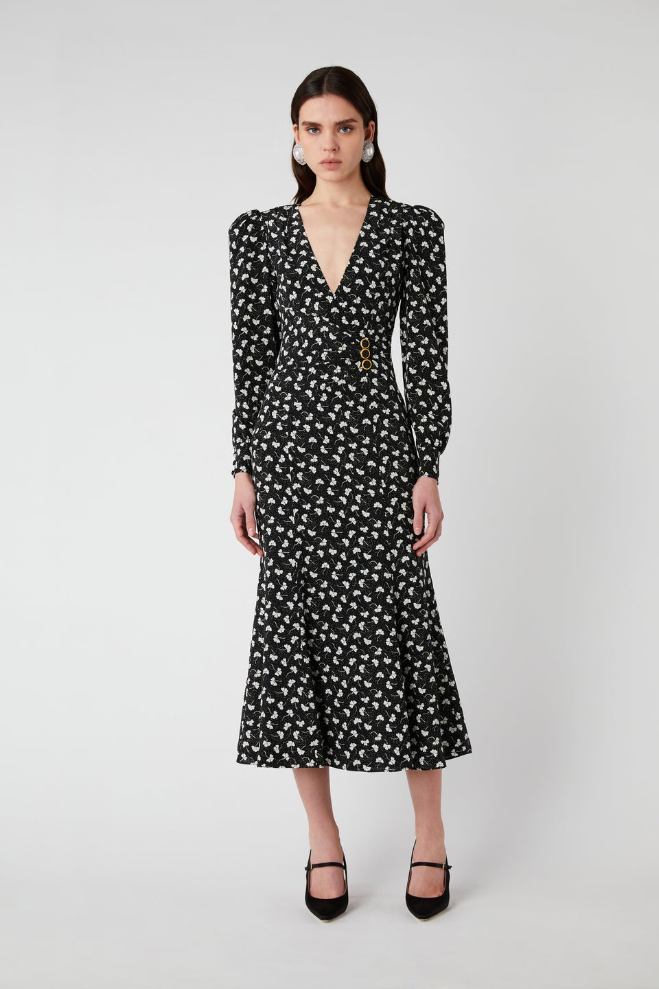 CLOVER PRINT SILK DRAPED DRESS WITH JWL BUTTONS - 4