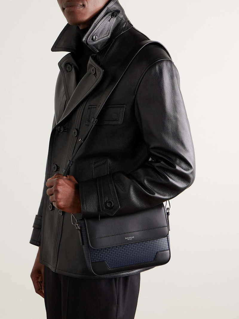 Serapian Leather and Logo-Embossed Stepan Coated-Canvas Messenger Bag outlook
