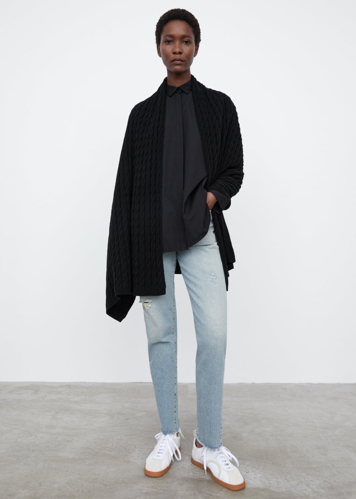 Cable knit cashmere scarf black - 2