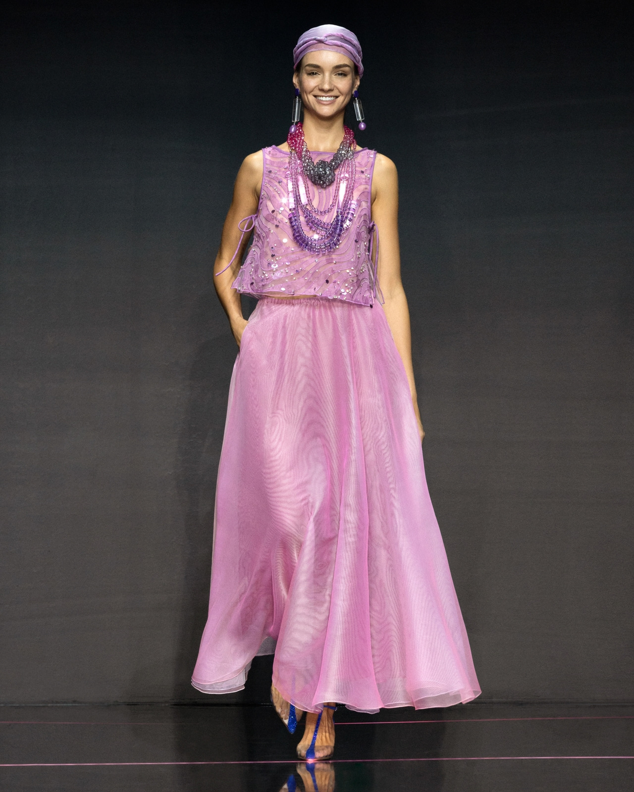 Silk organza top with embroidery and sequins in a sand dune motif - 7