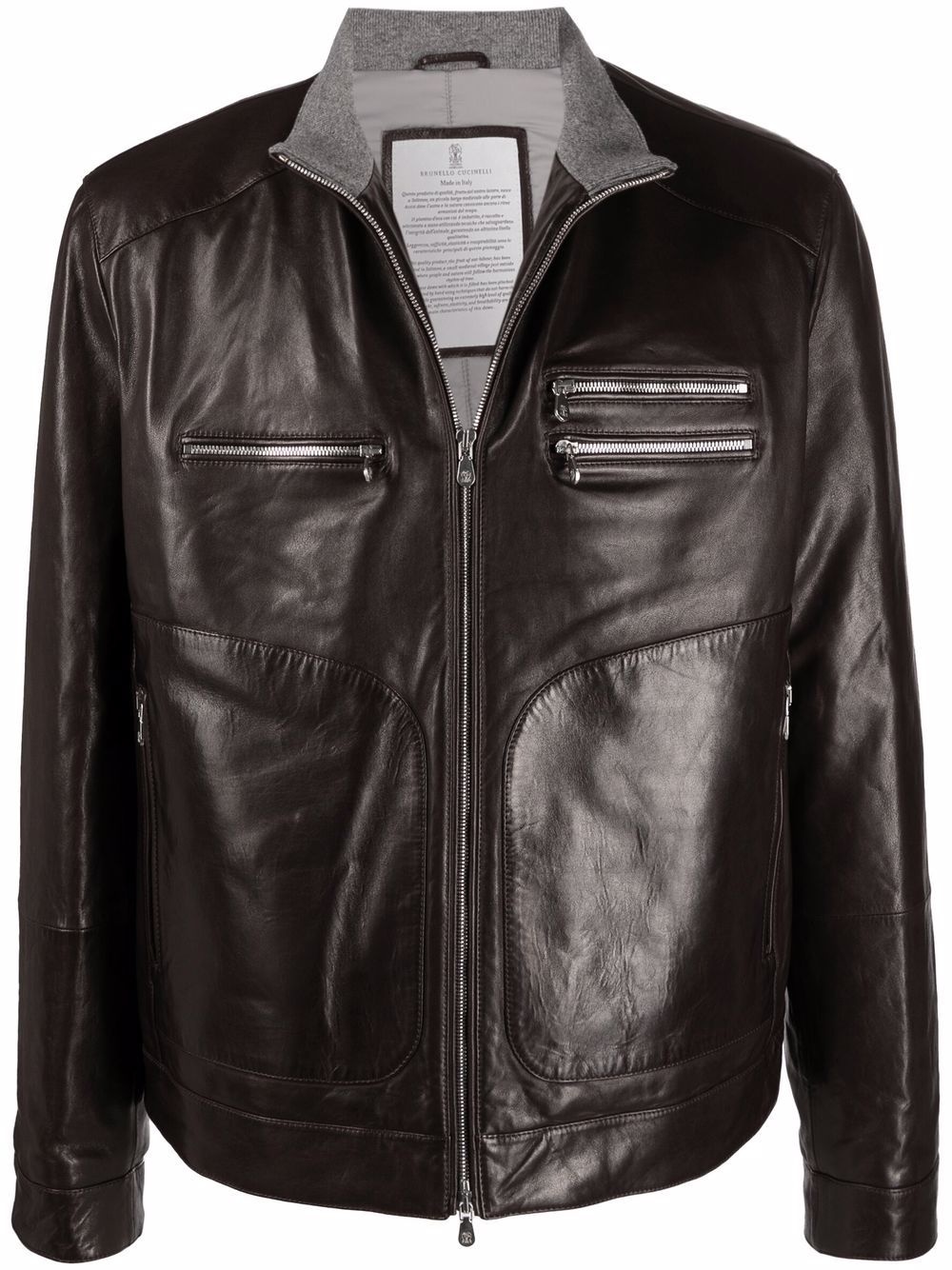 zipped-up leather jacket - 1